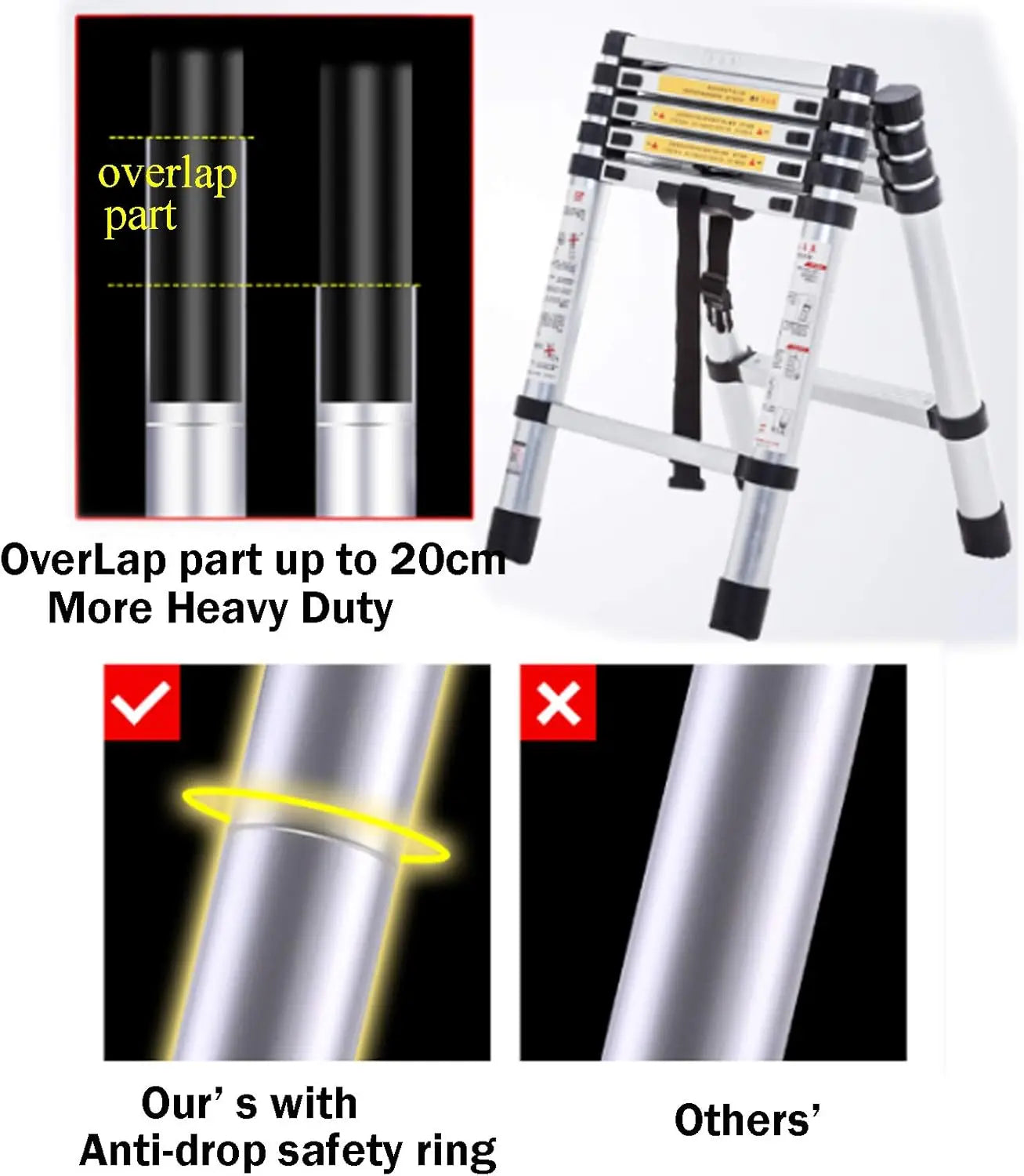Aluminum Folding Ladder Lightweight A-Frame Ladder Extension Telescopic Ladder Portable Safety Ladder,4+5/5+6/6+7 Step Ladder