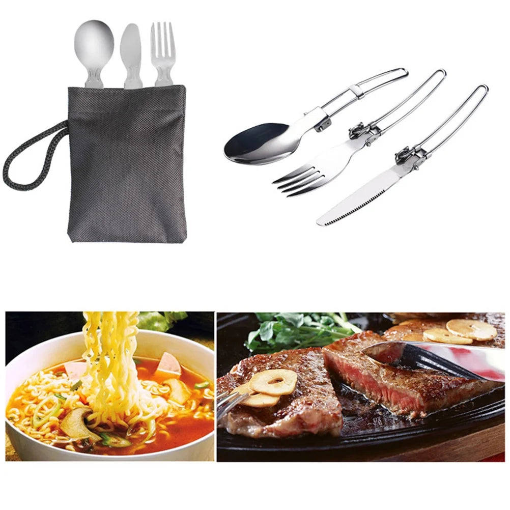 1 Set/6Pcs Outdoor Cookware Alumina Set Portable Bowl Outdoor Picnic Portable Combination Pot Bowl Spoon Fork Stoarge Bag Kit Fo