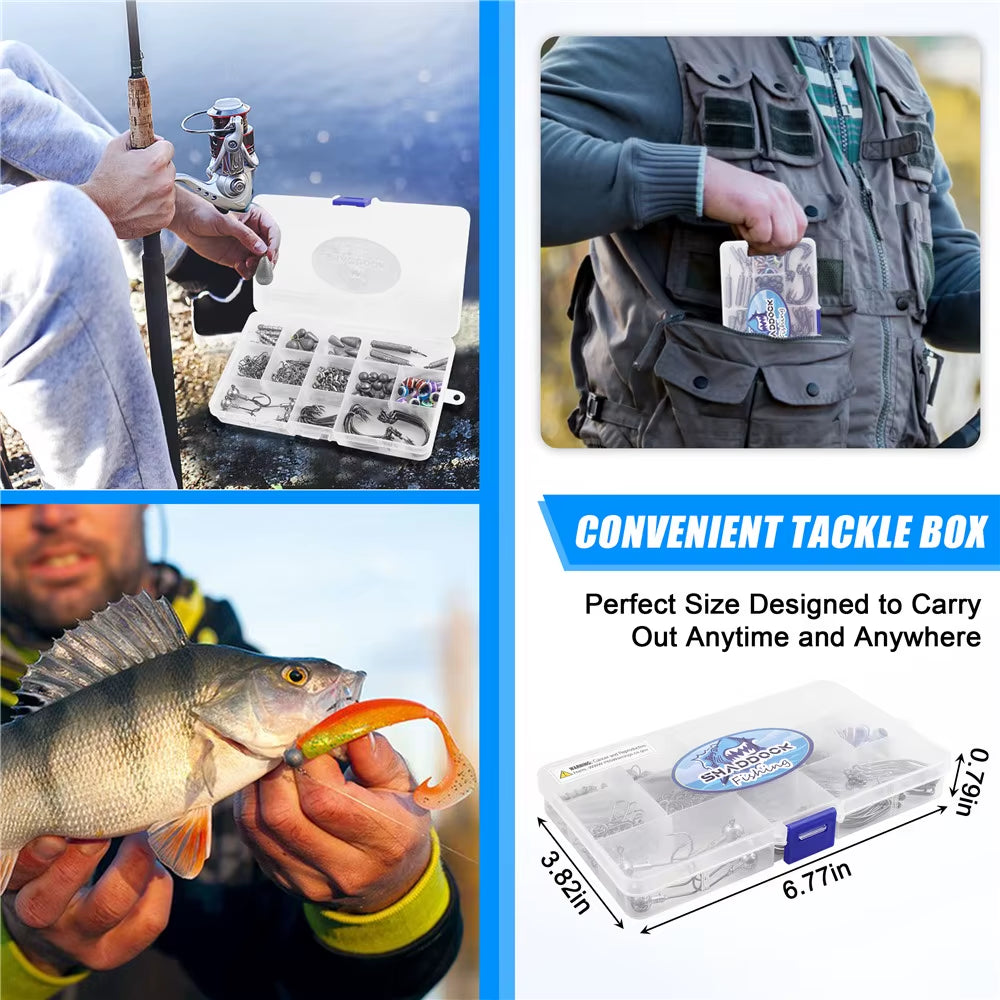 161Pcs Fishing Accessories Kit Fishing Tackle Box Jig Head Hooks Rolling Swivels Fishing Weight for Bass Trout Fishing Equipment