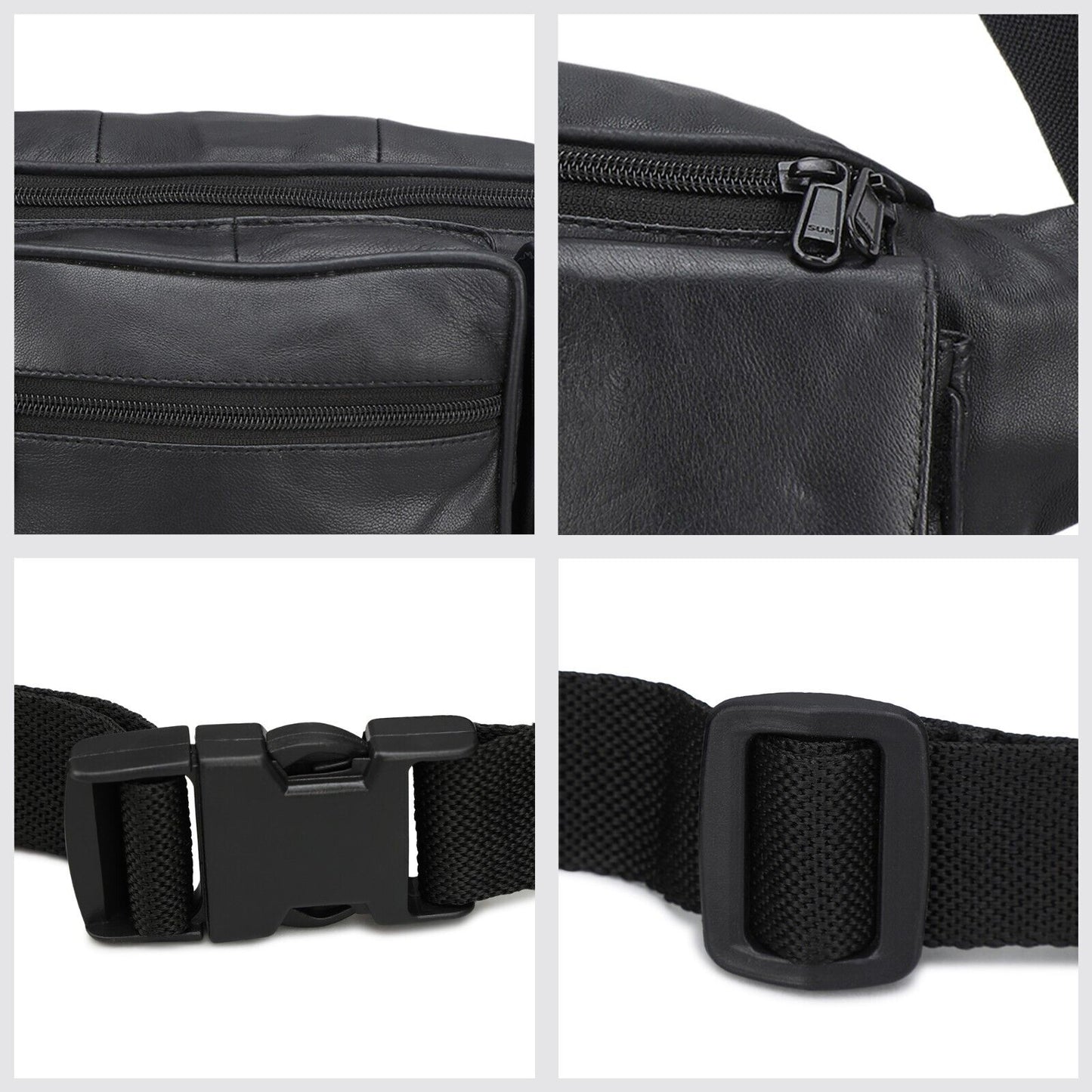 Leather Fanny Pack Belt Waist Pouch Hip Travel Purse Large Mens Womens Black