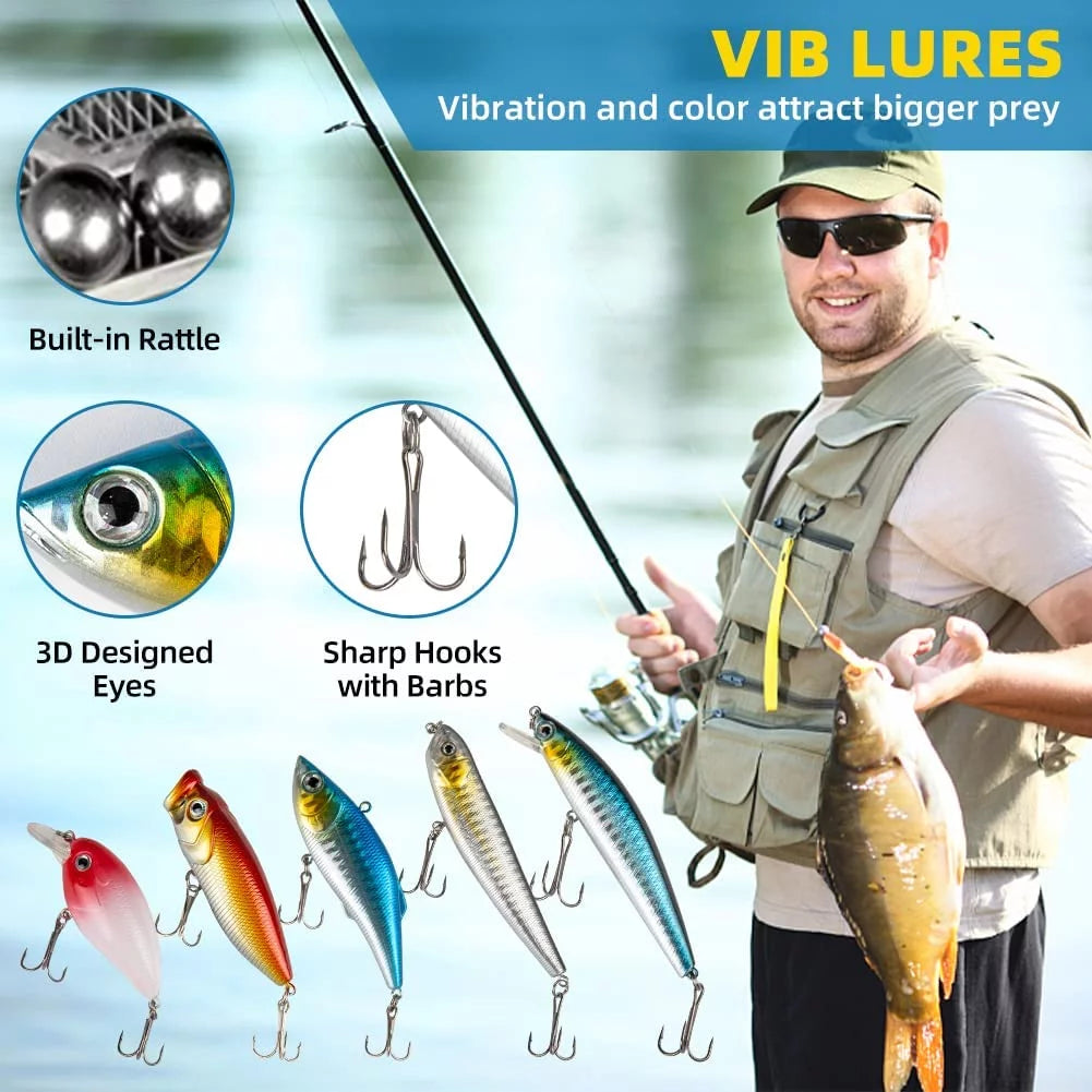 Fishing Lures Fishing Gear Tackle Box Fishing Attractants for Bass Trout Salmon Fishing Accessories Including Spoon Lures Soft Plastic Worms Crankbait Jigs Fishing Hooks