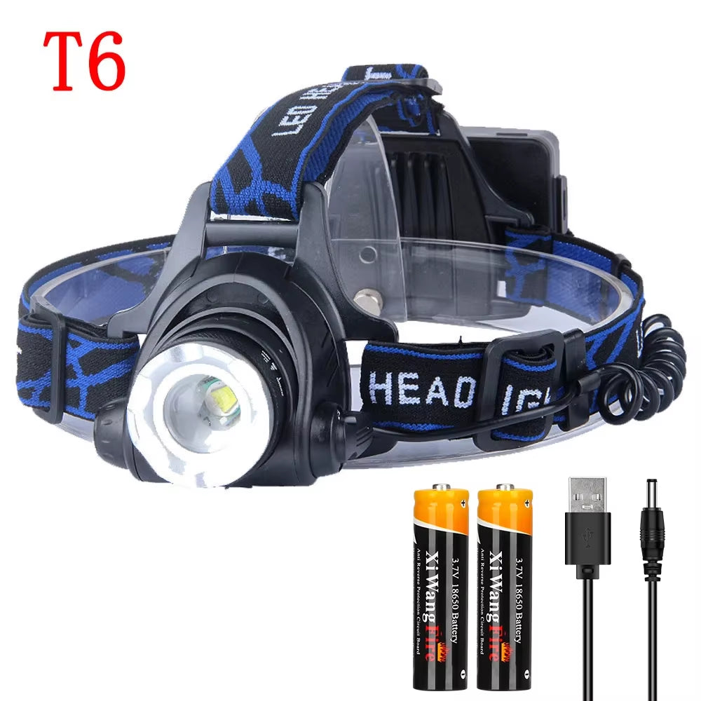 Powerful LED Headlamp 18650 DC Rechargeable Headlight Zoomable Head Lamp Waterproof Head Light High Lumens Head Flashlight