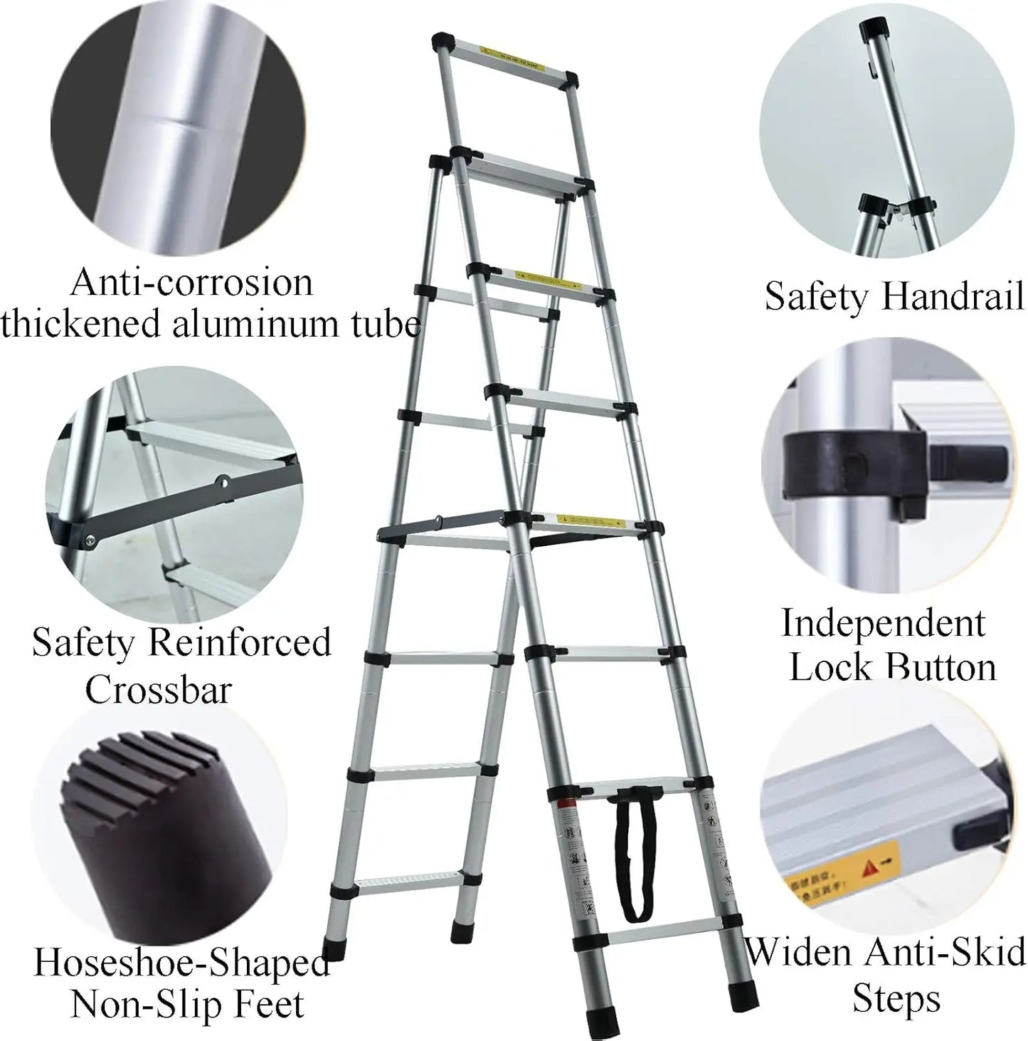 Aluminum Folding Ladder Lightweight A-Frame Ladder Extension Telescopic Ladder Portable Safety Ladder,4+5/5+6/6+7 Step Ladder