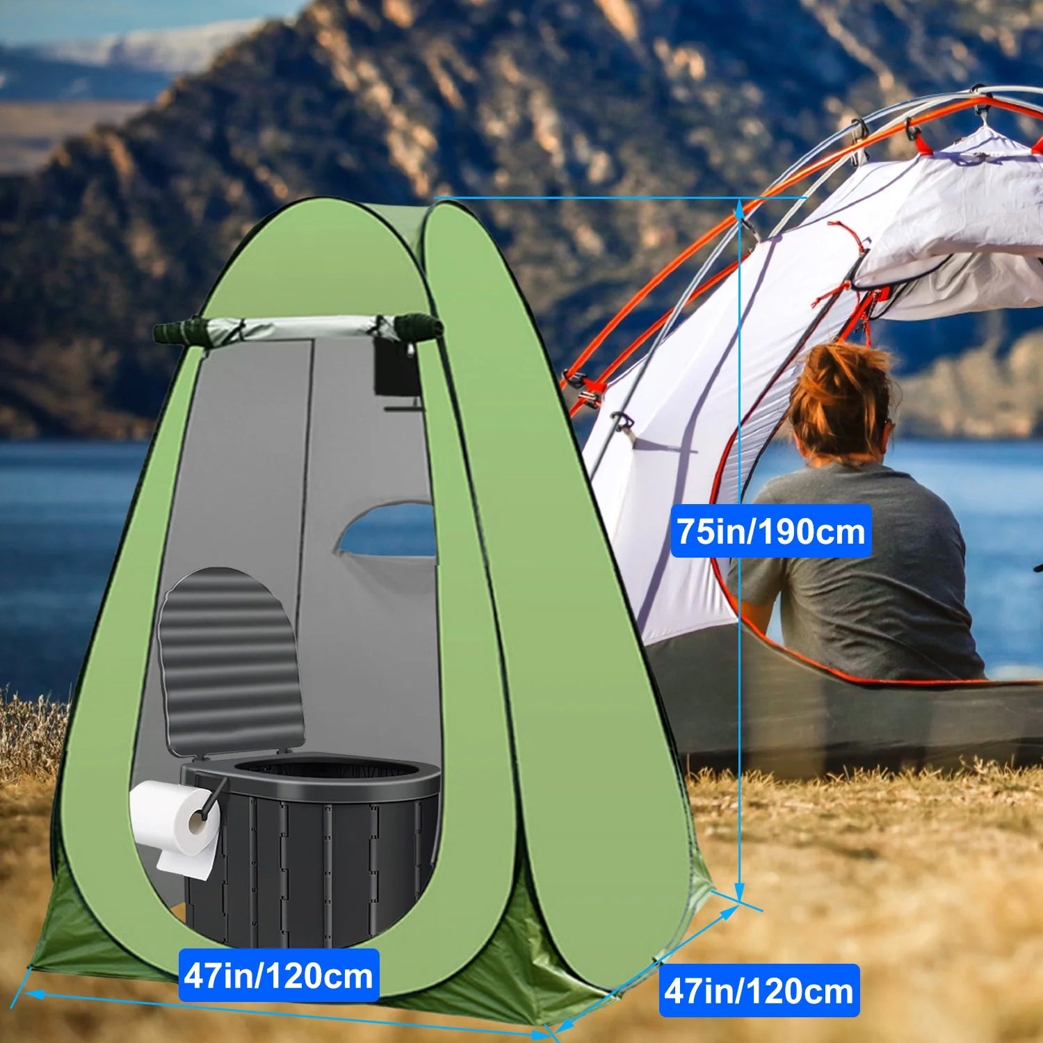 Portale Foldable Camping Toilet Set with Privacy Tent, Black