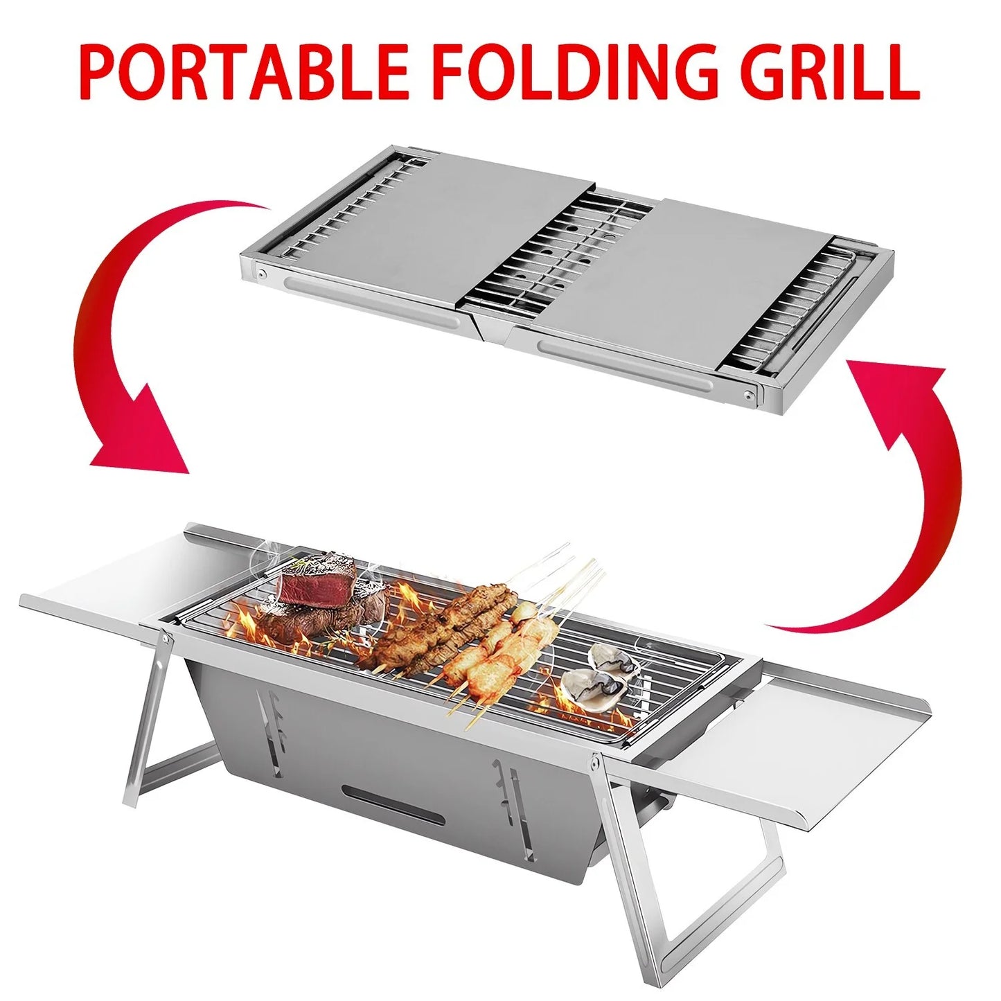 Folding Portable Charcoal Grill, Barbecue Grill with Barbecue Nets, Gloves, Storage Bag for Outdoor Barbecues Camping