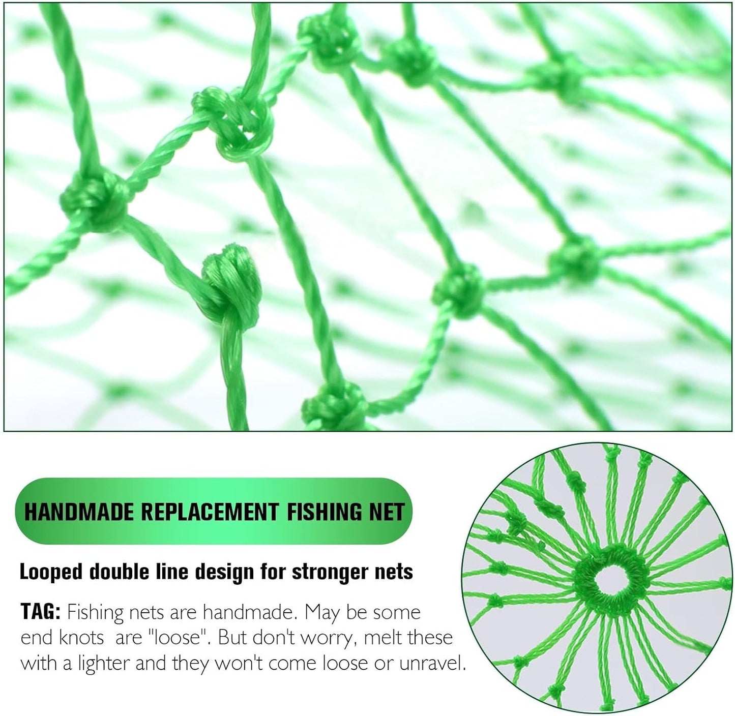 Fishing Net Fish Landing Net Foldable Fishing Replacement Net for Freshwater Saltwater Fishing Net Replacement Netting Green/Black 2 Colors Handle/Frame Not Included