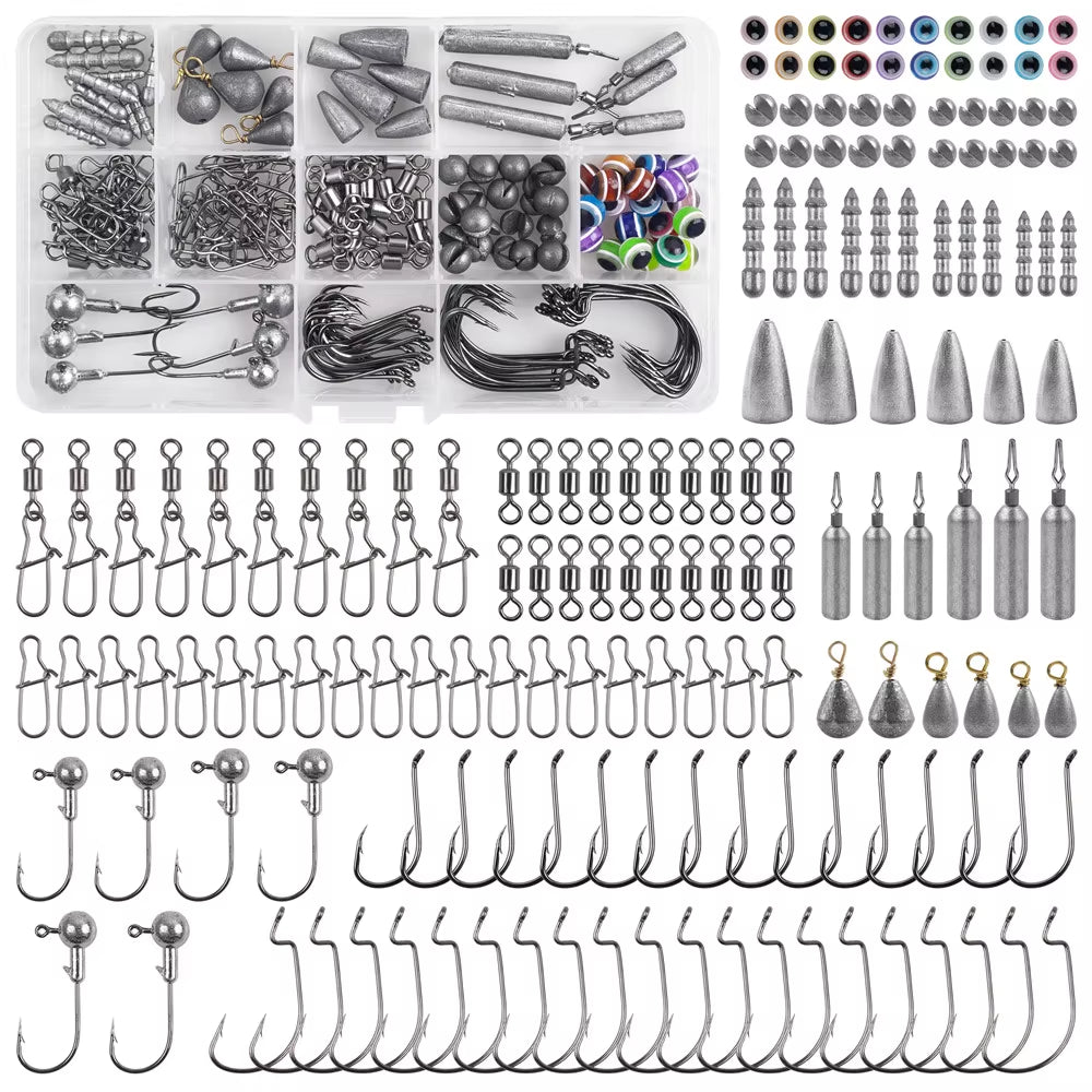 161Pcs Fishing Accessories Kit Fishing Tackle Box Jig Head Hooks Rolling Swivels Fishing Weight for Bass Trout Fishing Equipment