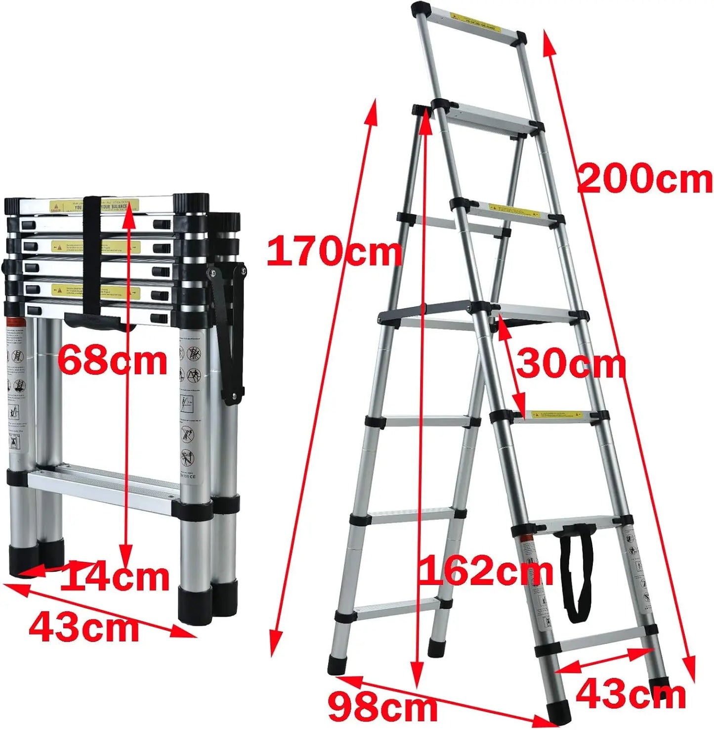 Aluminum Folding Ladder Lightweight A-Frame Ladder Extension Telescopic Ladder Portable Safety Ladder,4+5/5+6/6+7 Step Ladder