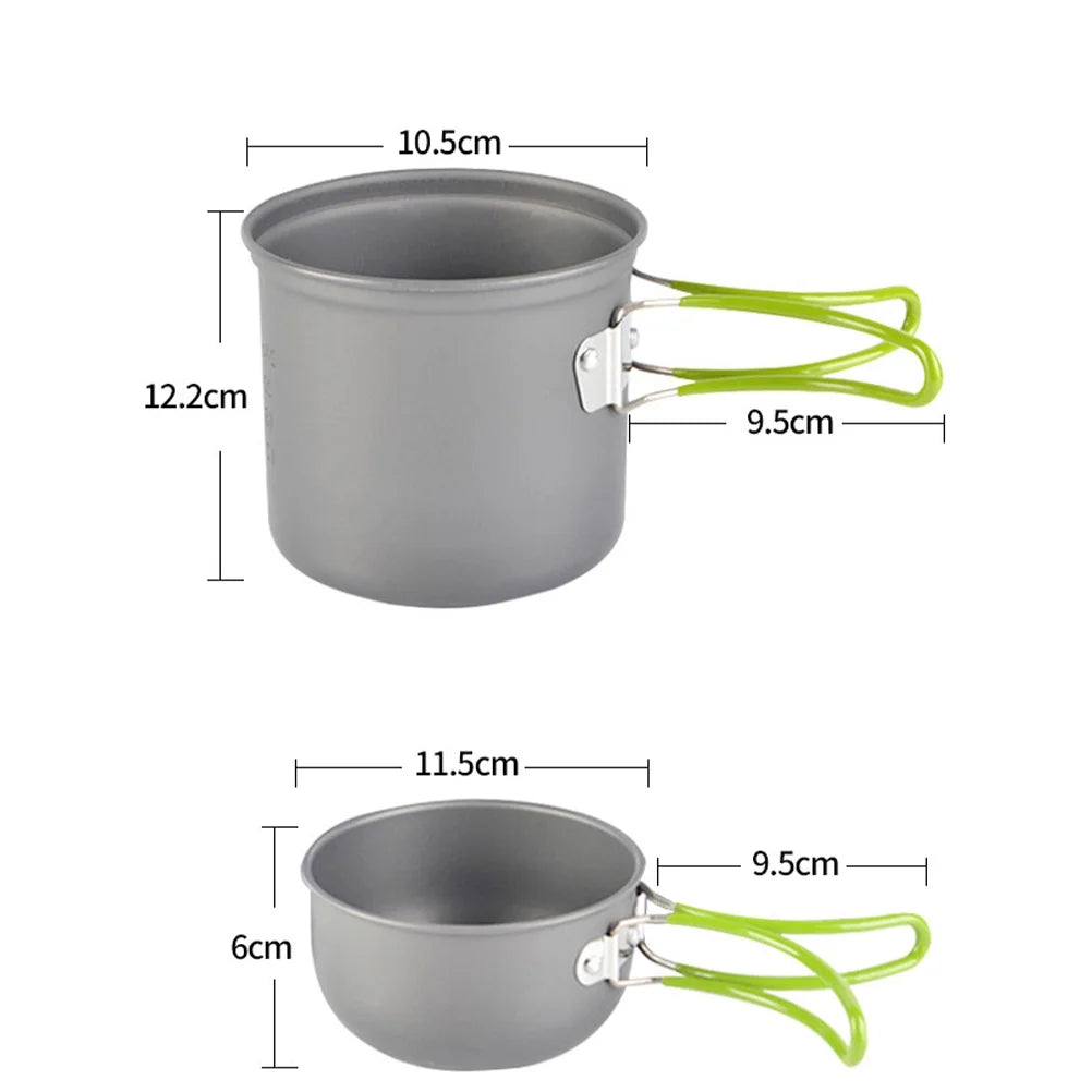 1 Set/6Pcs Outdoor Cookware Alumina Set Portable Bowl Outdoor Picnic Portable Combination Pot Bowl Spoon Fork Stoarge Bag Kit Fo