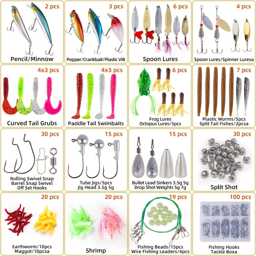 Fishing Lures Fishing Gear Tackle Box Fishing Attractants for Bass Trout Salmon Fishing Accessories Including Spoon Lures Soft Plastic Worms Crankbait Jigs Fishing Hooks