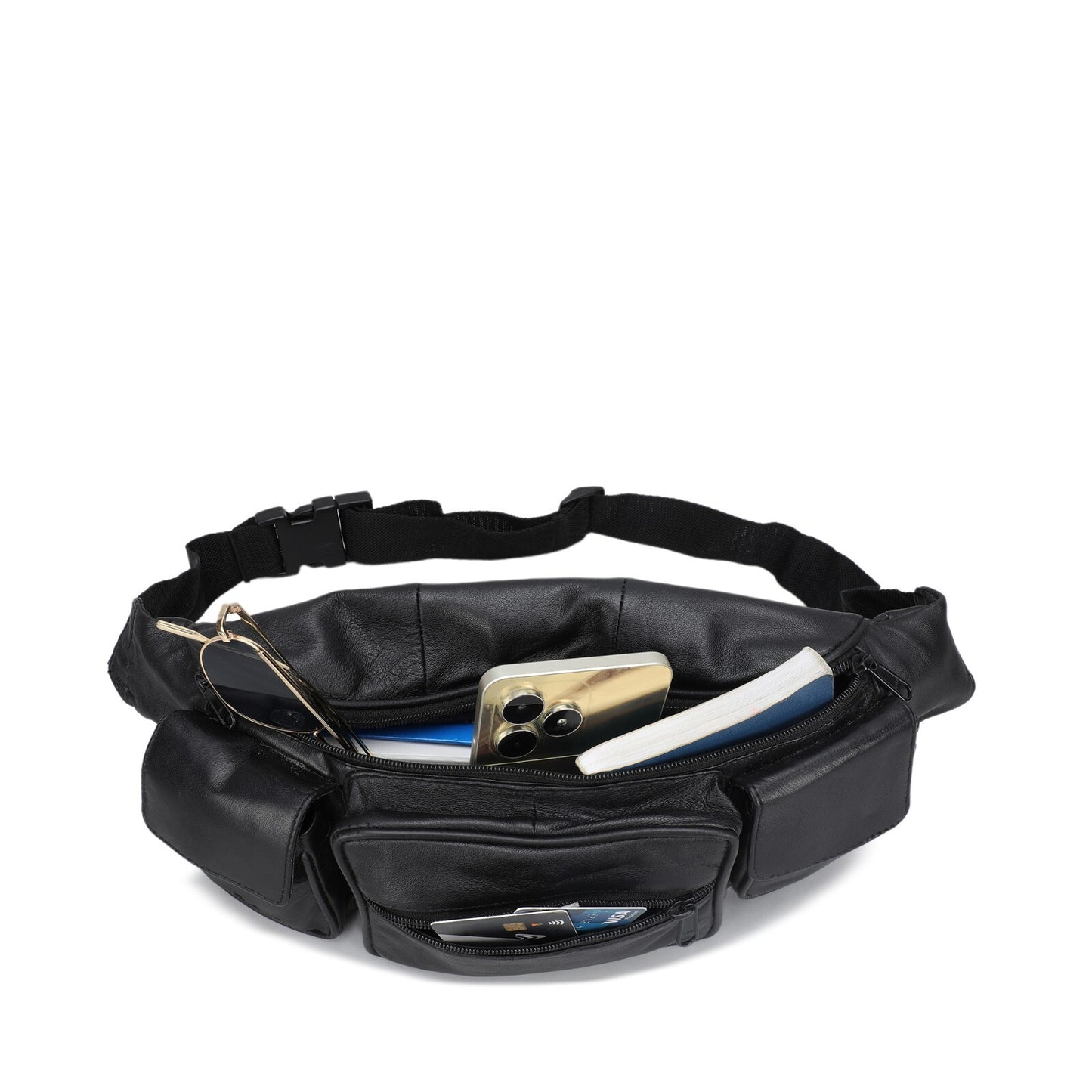Leather Fanny Pack Belt Waist Pouch Hip Travel Purse Large Mens Womens Black