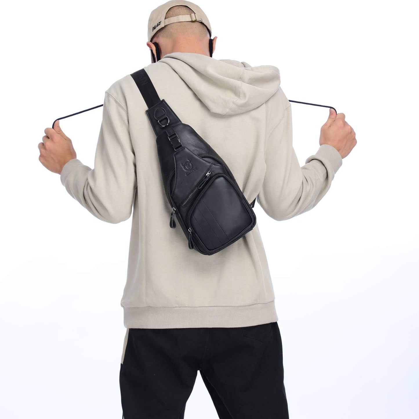 Cross Body Bags for Men Leather Sling Bag Casual Daypacks Chest Bags Shoulder Bag Travel Hiking Backpacks