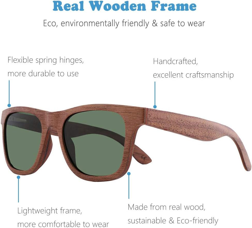 Polarized Wood Sunglasses Men, Wooden Bamboo Sunglasses for Women