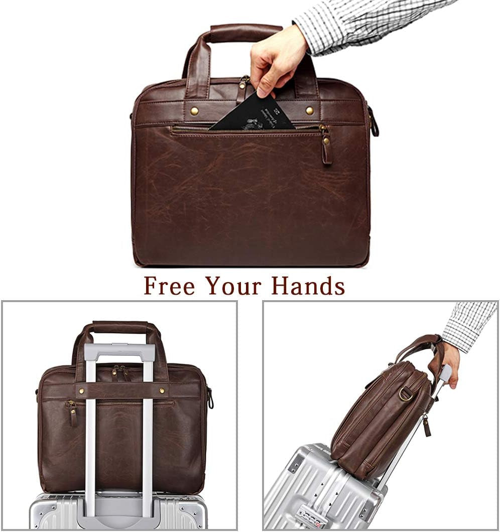 Leather Briefcase for Men 15.6 Inch Waterproof Laptop Messenger Bag Large Retro Computer Bag for Business Travel Work Perfect for Daily Use/Gift Choose (Brown)