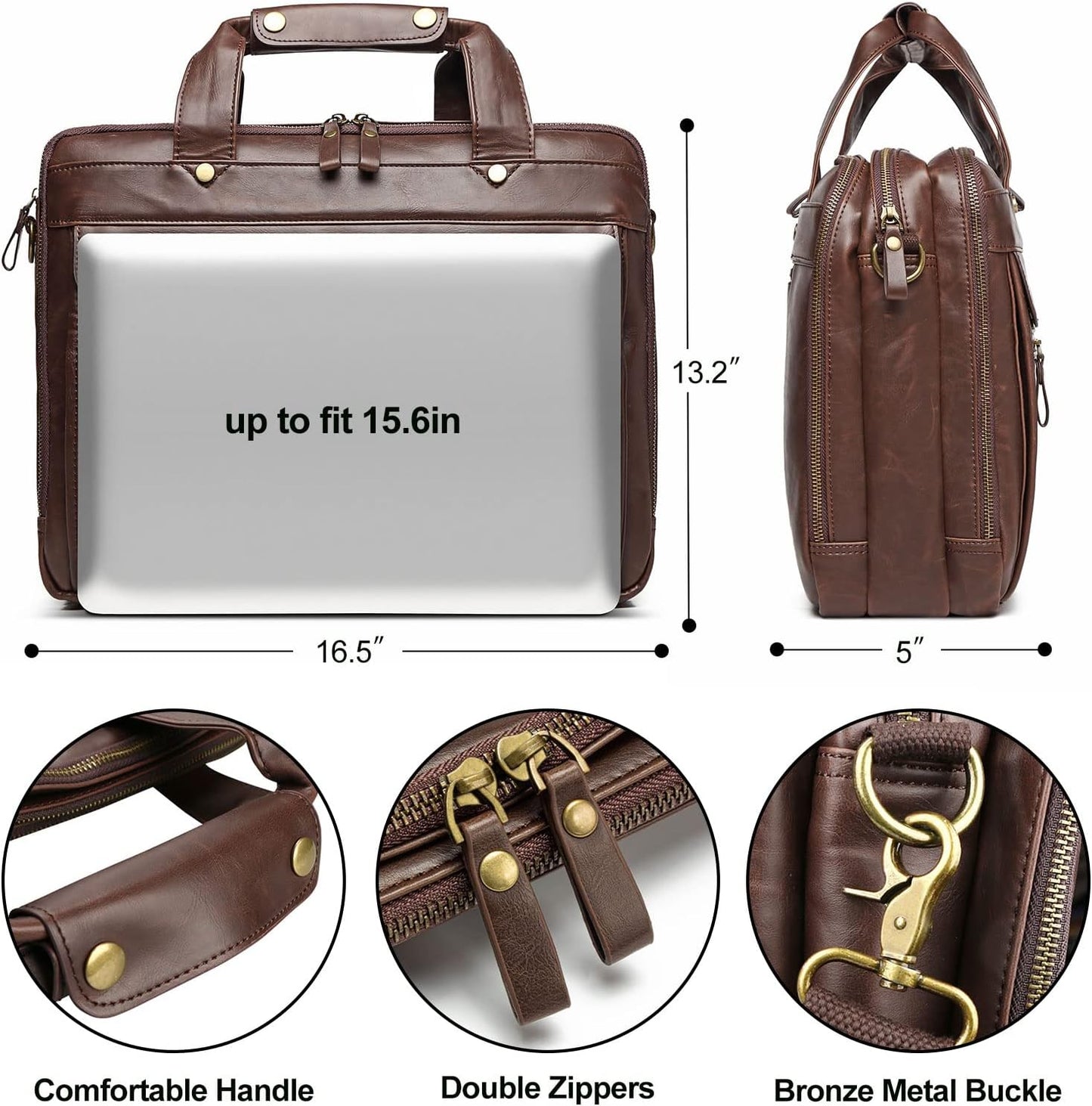 Leather Briefcase for Men 15.6 Inch Waterproof Laptop Messenger Bag Large Retro Computer Bag for Business Travel Work Perfect for Daily Use/Gift Choose (Brown)
