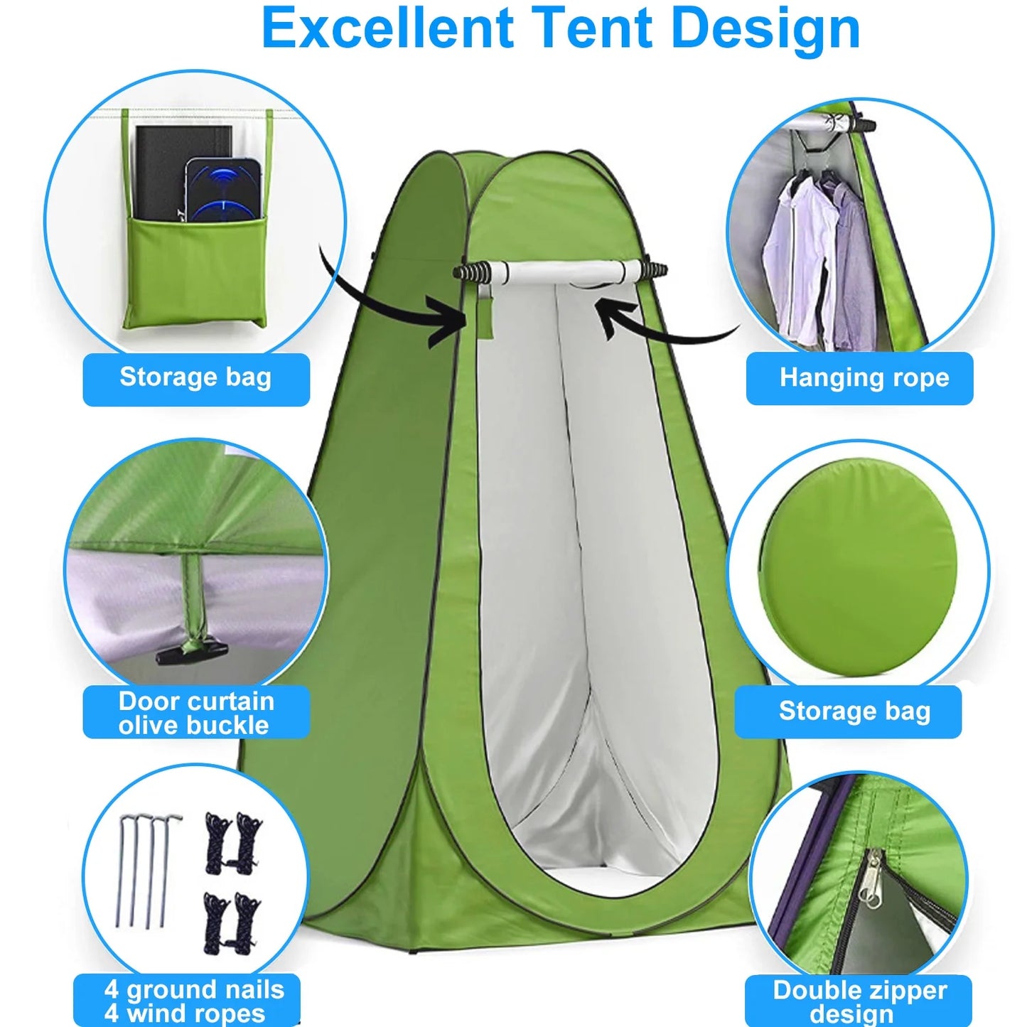 Portale Foldable Camping Toilet Set with Privacy Tent, Black