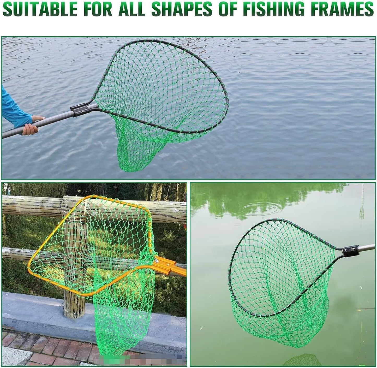 Fishing Net Fish Landing Net Foldable Fishing Replacement Net for Freshwater Saltwater Fishing Net Replacement Netting Green/Black 2 Colors Handle/Frame Not Included