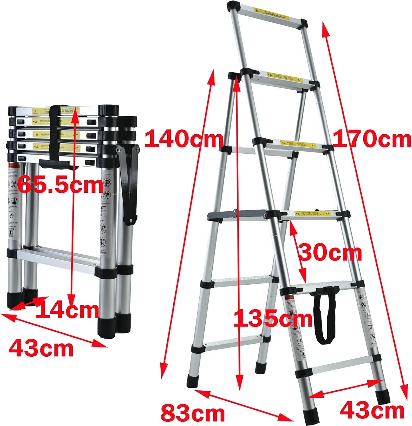 Aluminum Folding Ladder Lightweight A-Frame Ladder Extension Telescopic Ladder Portable Safety Ladder,4+5/5+6/6+7 Step Ladder