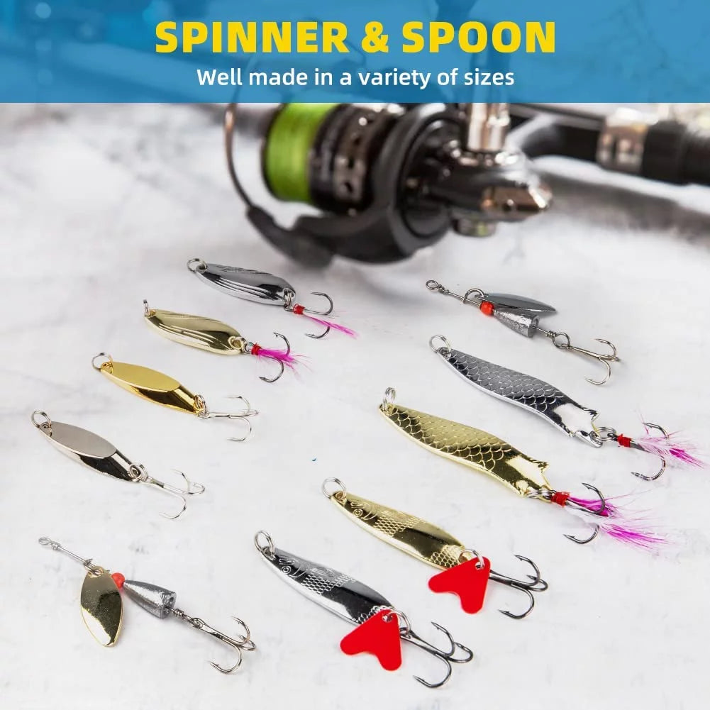 Fishing Lures Fishing Gear Tackle Box Fishing Attractants for Bass Trout Salmon Fishing Accessories Including Spoon Lures Soft Plastic Worms Crankbait Jigs Fishing Hooks