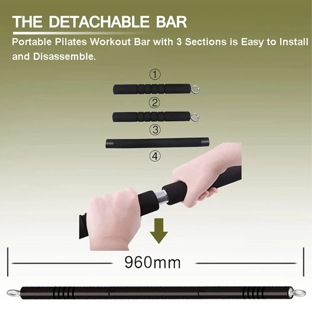 Non-Slip Fitness Stick 500LBS Elastic Bands for Fitness Pilates Bar Kit Resistance Bands Detachable Workout Bar Exercise Bands
