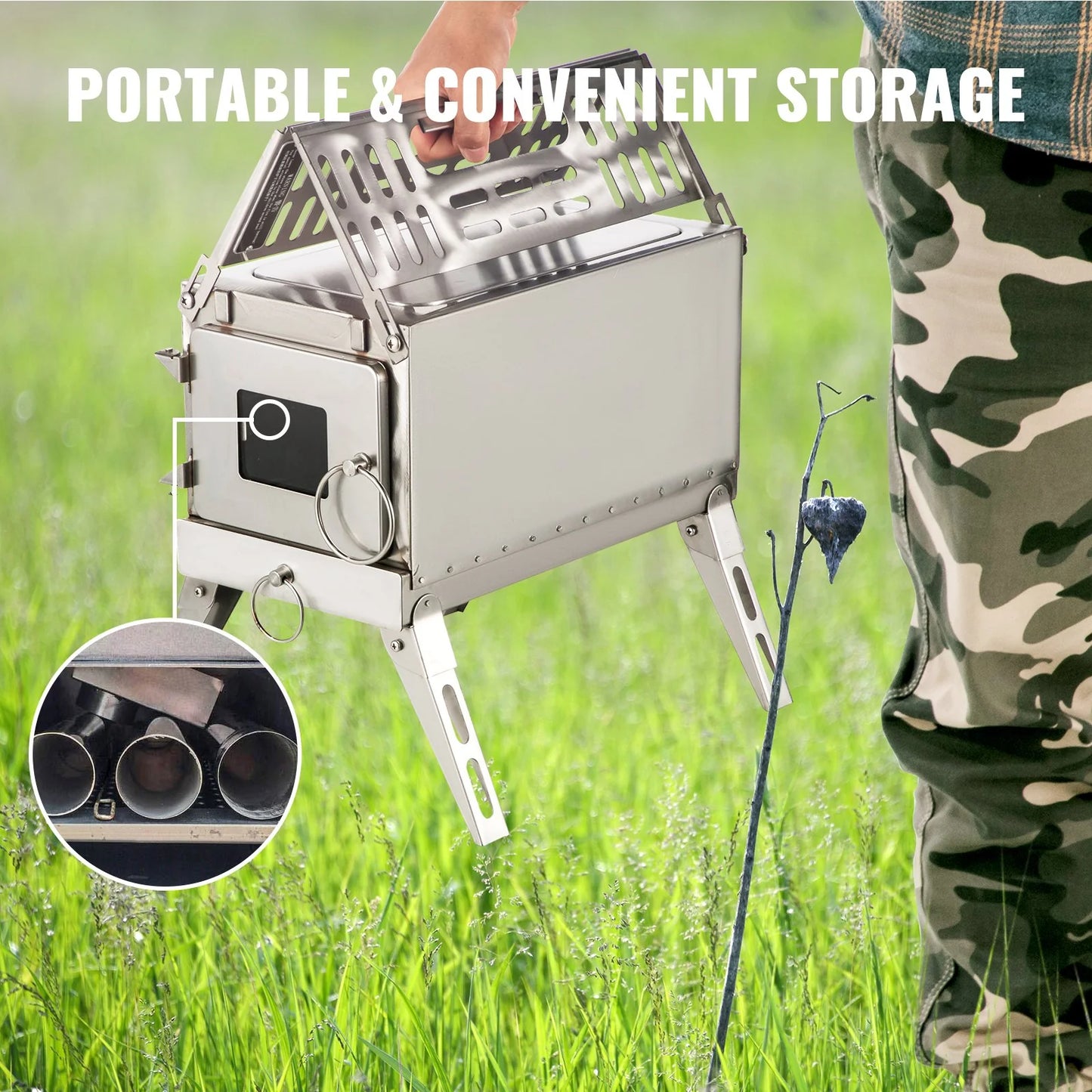 VEVOR Tent Wood Stove,Outdoor Camping Wood Burning Stove Stainless Steel with Folding Pipe,Portable Wood Stove 90.6'' Height Wood Tent Stove for Camping, Tent Heating, Hunting, Outdoor Cooking