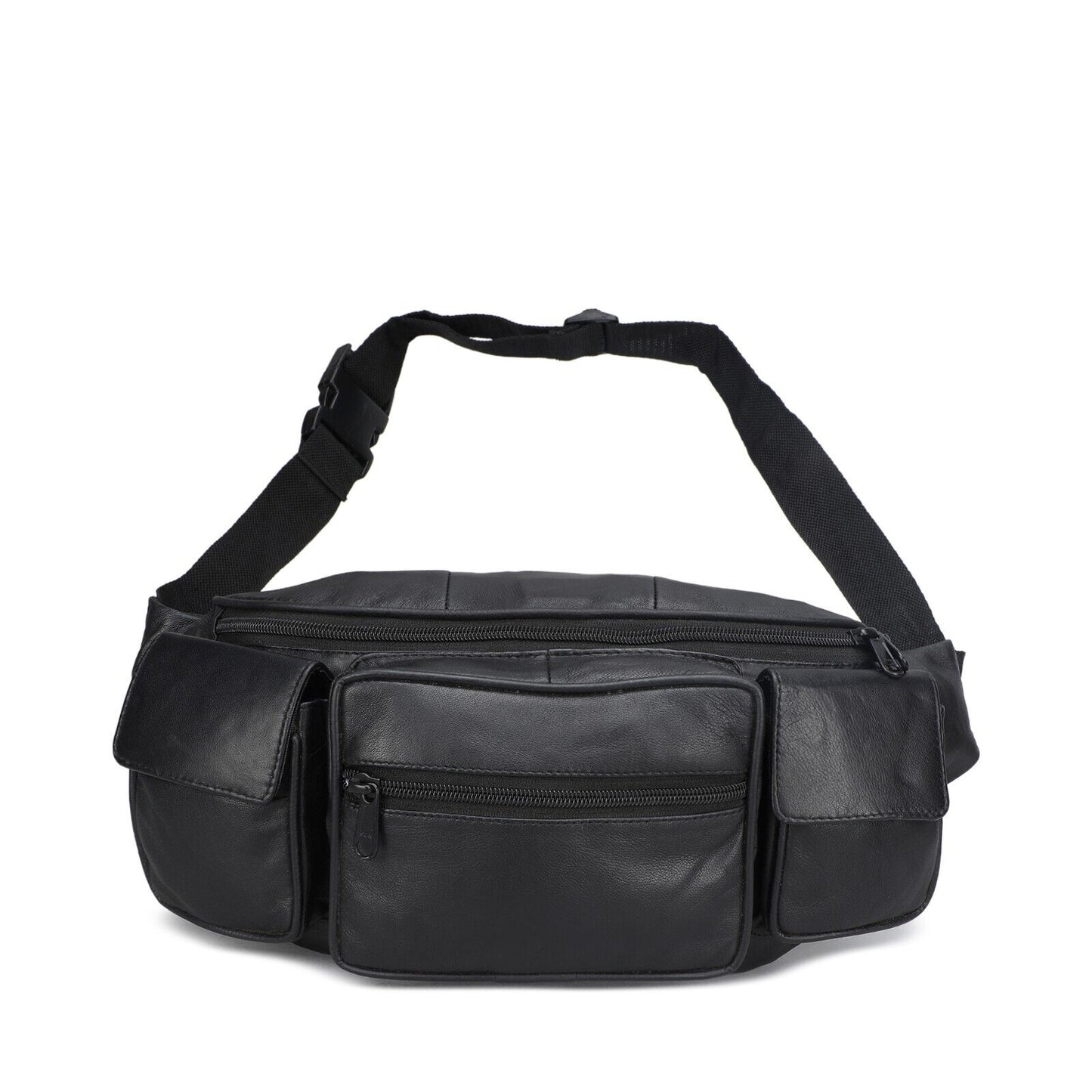 Leather Fanny Pack Belt Waist Pouch Hip Travel Purse Large Mens Womens Black