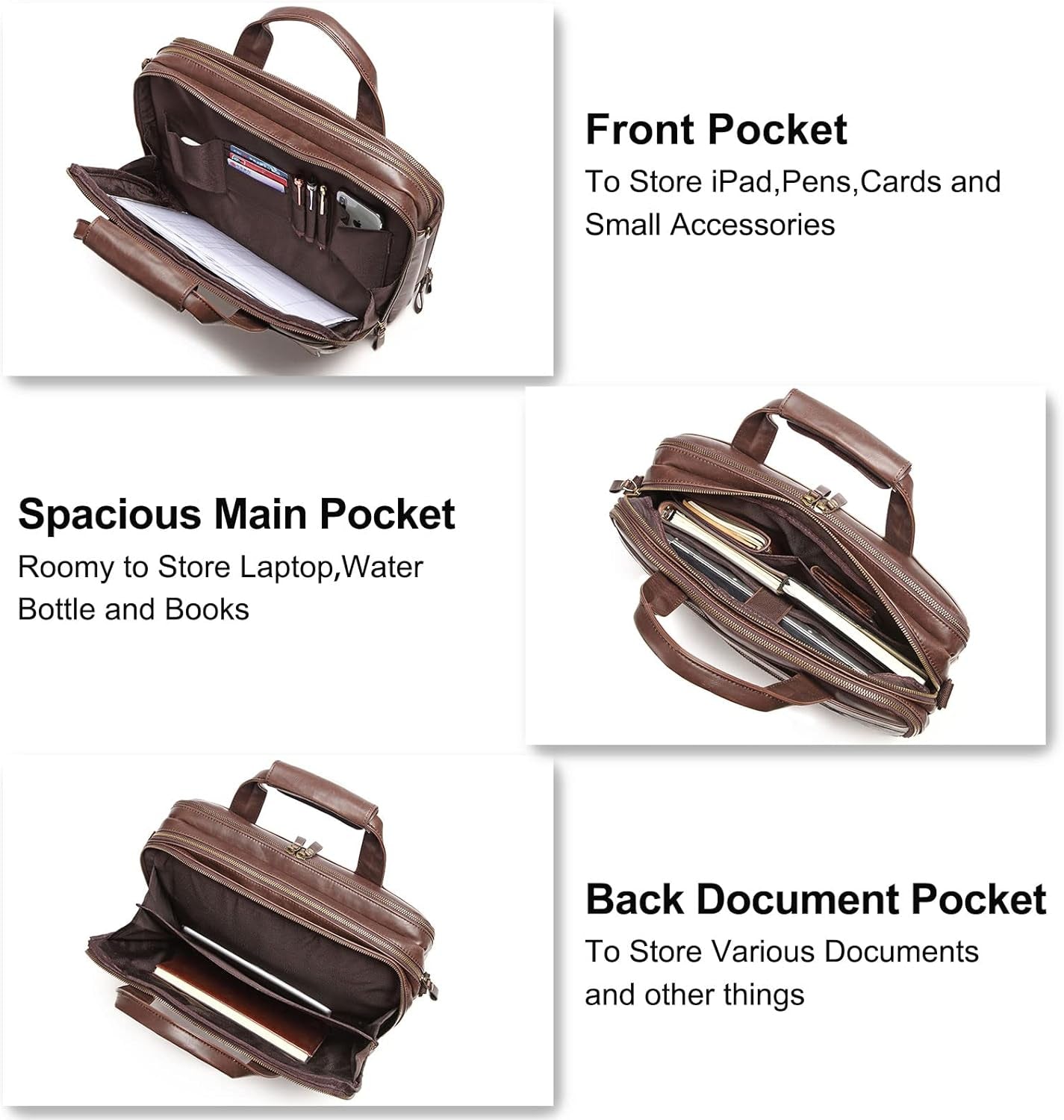 Leather Briefcase for Men 15.6 Inch Waterproof Laptop Messenger Bag Large Retro Computer Bag for Business Travel Work Perfect for Daily Use/Gift Choose (Brown)