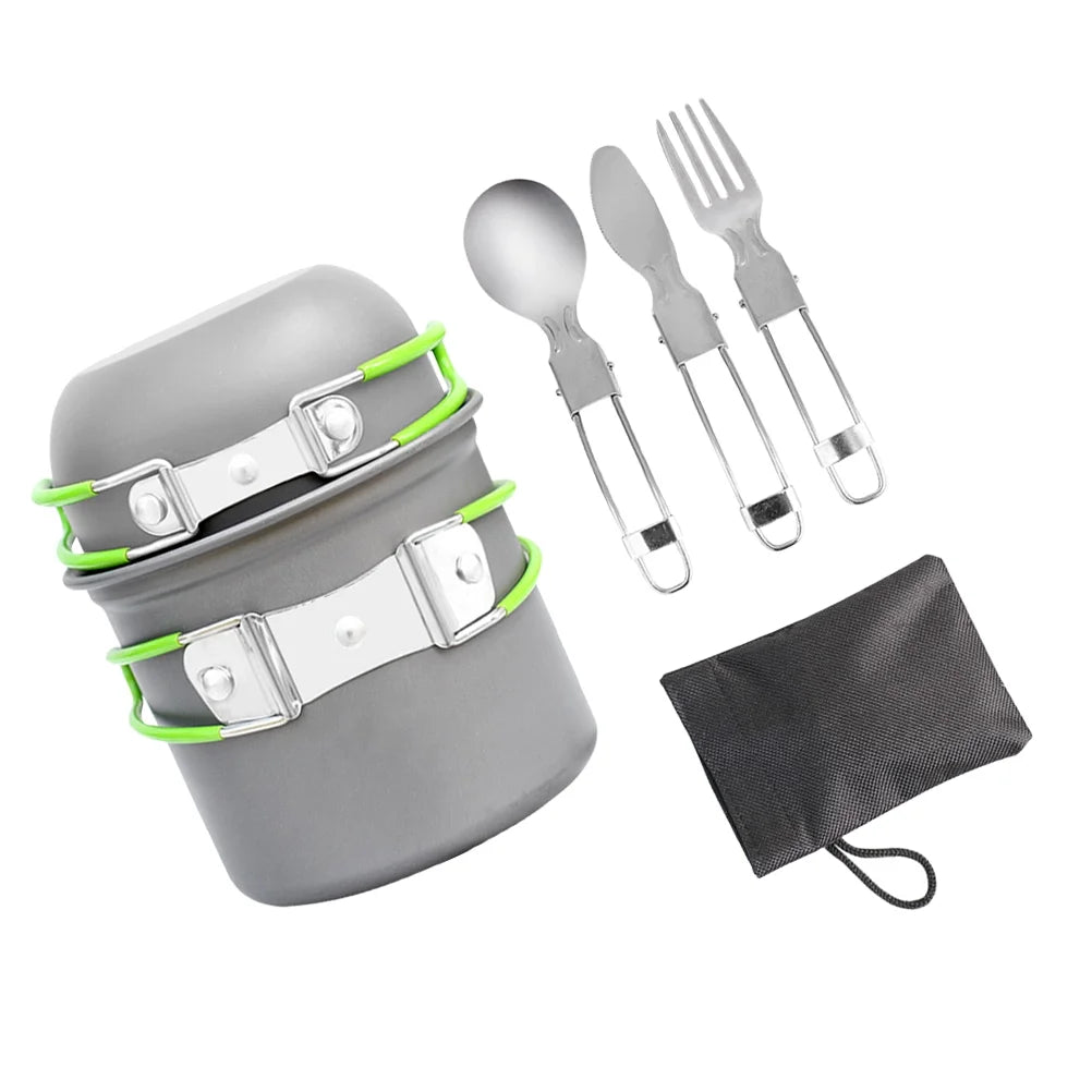 1 Set/6Pcs Outdoor Cookware Alumina Set Portable Bowl Outdoor Picnic Portable Combination Pot Bowl Spoon Fork Stoarge Bag Kit Fo