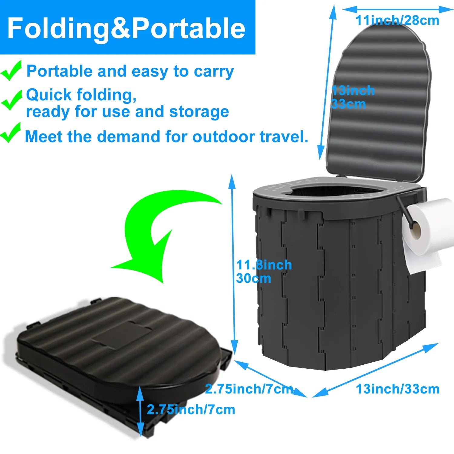 Portale Foldable Camping Toilet Set with Privacy Tent, Black