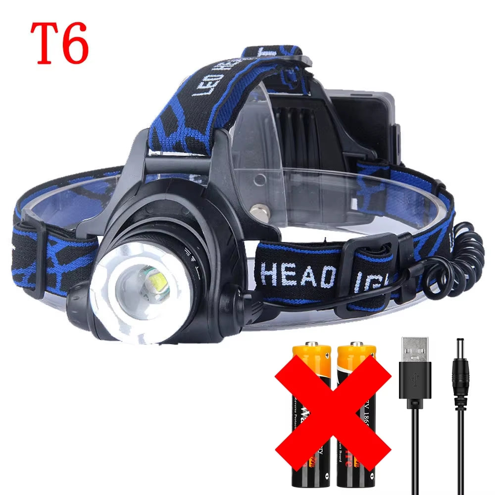 Powerful LED Headlamp 18650 DC Rechargeable Headlight Zoomable Head Lamp Waterproof Head Light High Lumens Head Flashlight