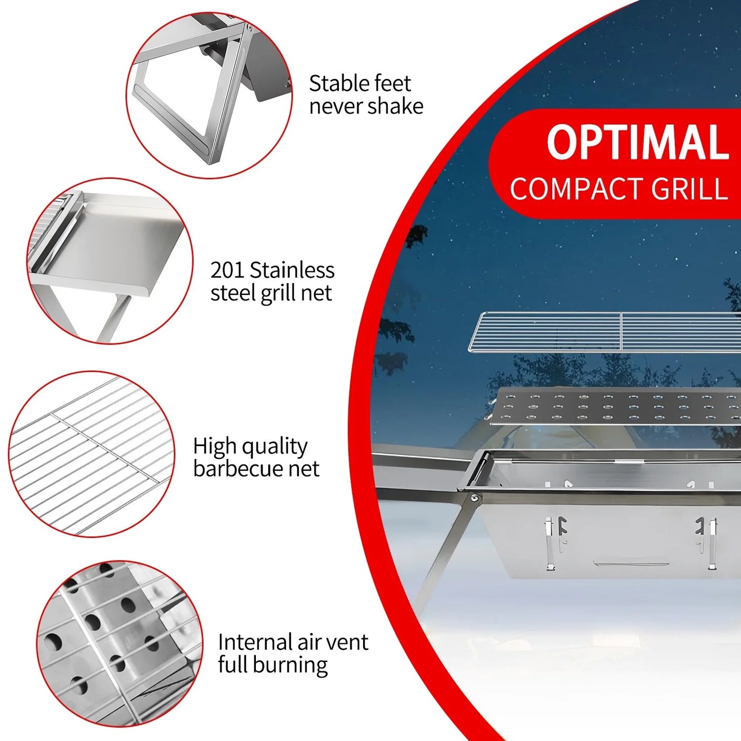 Folding Portable Charcoal Grill, Barbecue Grill with Barbecue Nets, Gloves, Storage Bag for Outdoor Barbecues Camping
