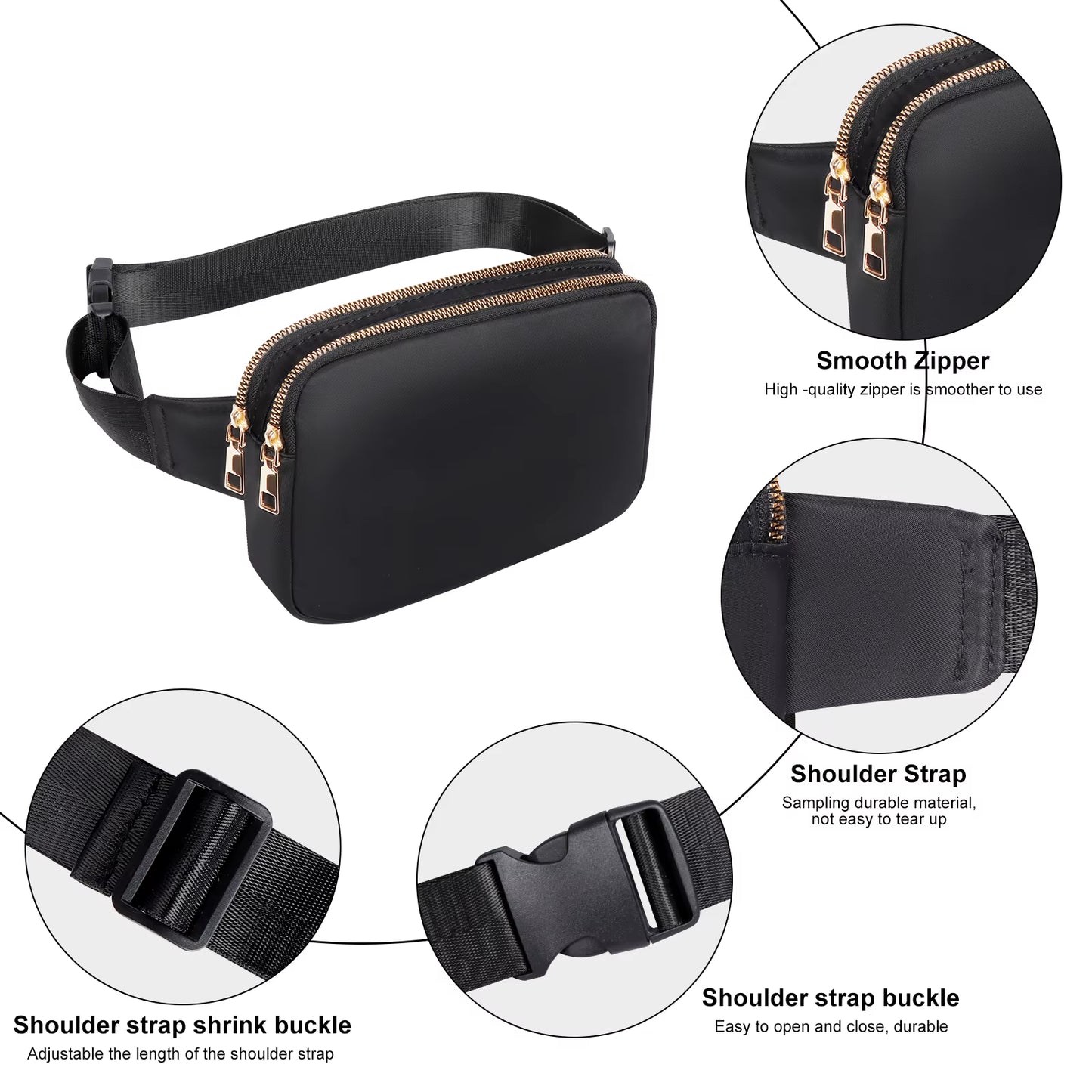 Geestock Fanny Pack Women'S Waist Bag Fashion Belt Bags Women Dual Zipper Waterproof Crossbody Bag Ladies Bum Hip Bag Riñonera