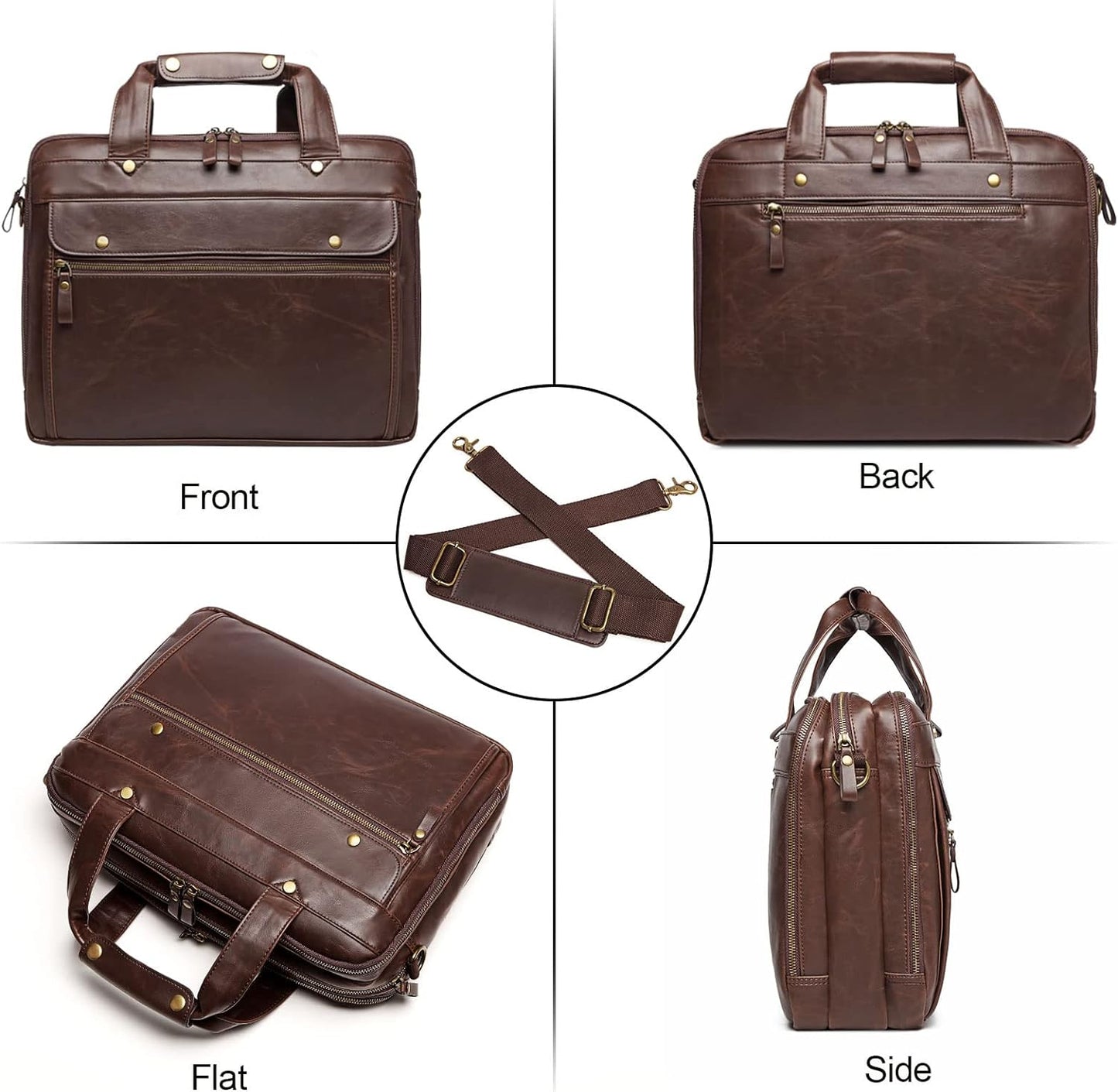 Leather Briefcase for Men 15.6 Inch Waterproof Laptop Messenger Bag Large Retro Computer Bag for Business Travel Work Perfect for Daily Use/Gift Choose (Brown)