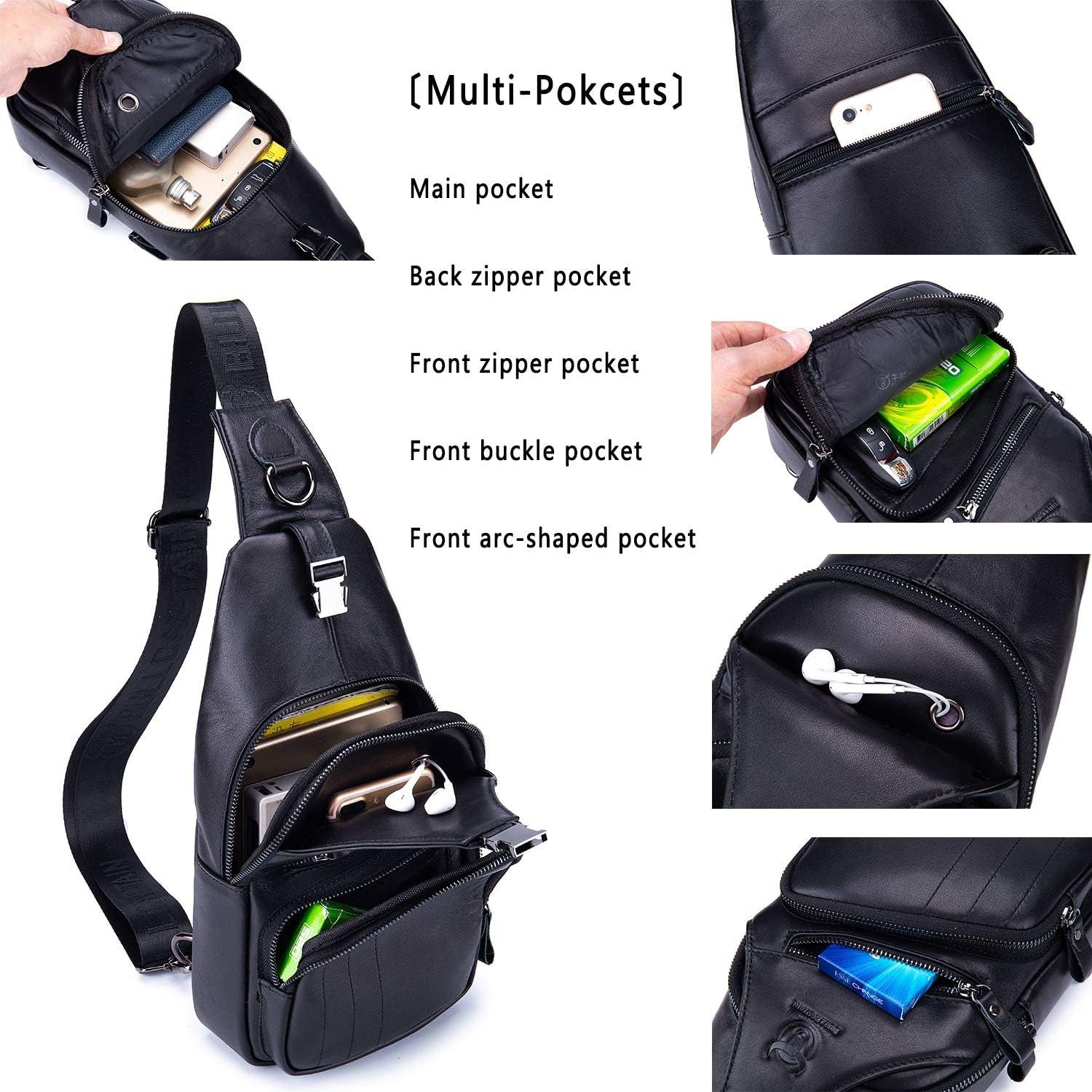 Cross Body Bags for Men Leather Sling Bag Casual Daypacks Chest Bags Shoulder Bag Travel Hiking Backpacks