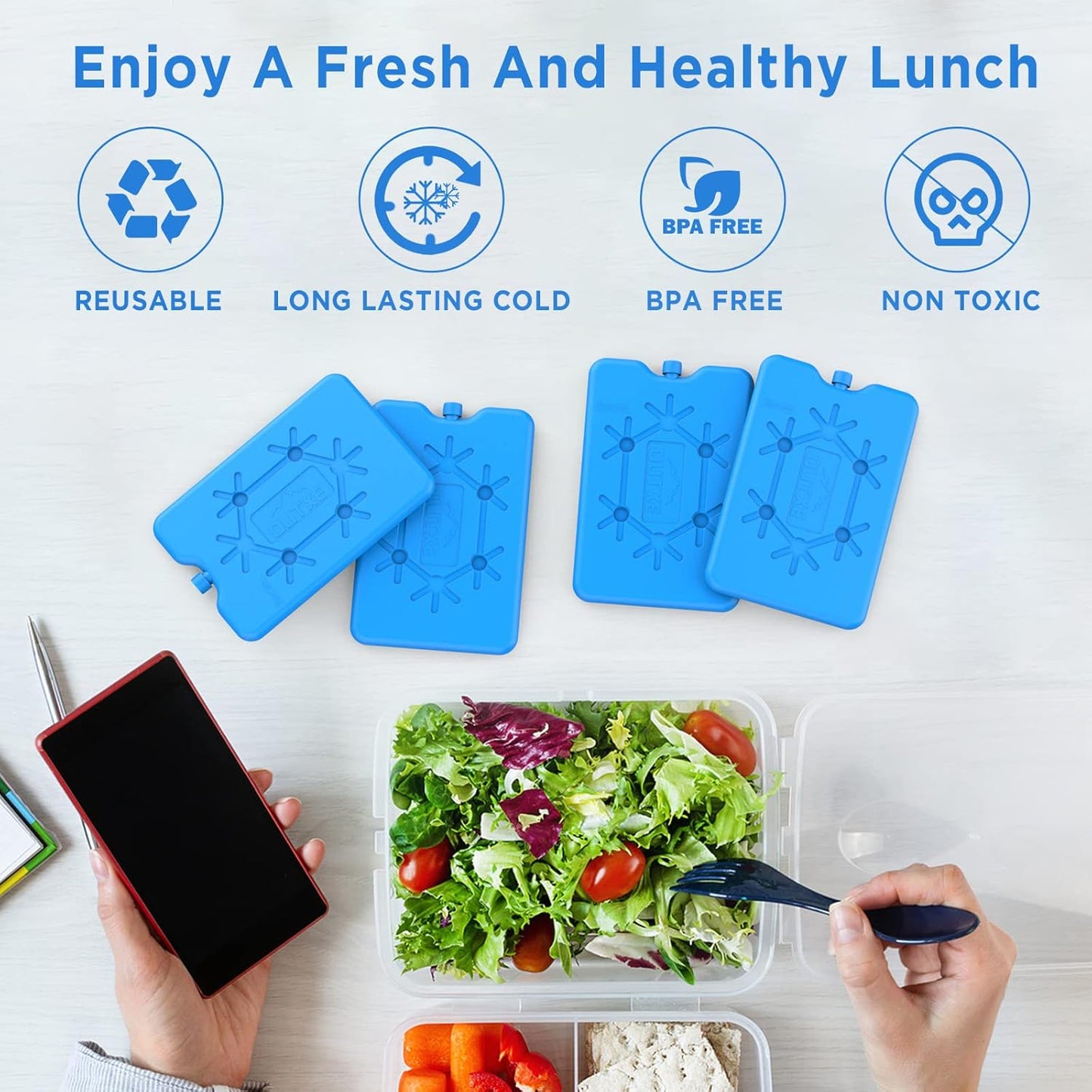 Ice Packs for Lunch Box - Reusable Ultra-Thin Freezer Packs - Long-Lasting Cool Packs for Coolers, Keep Food Fresh and Cold in Lunch Boxes and Breastmilk Bags