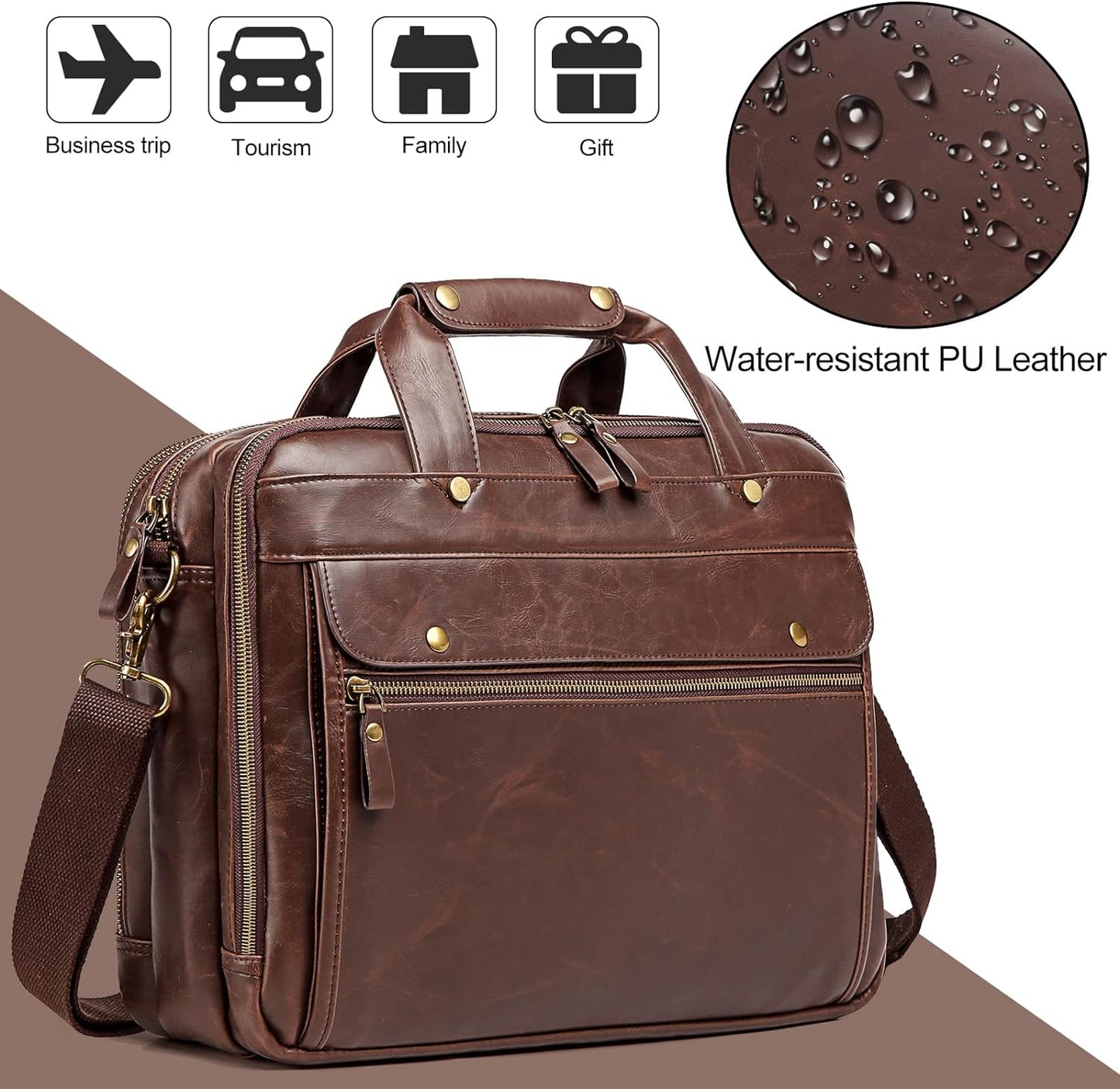 Leather Briefcase for Men 15.6 Inch Waterproof Laptop Messenger Bag Large Retro Computer Bag for Business Travel Work Perfect for Daily Use/Gift Choose (Brown)
