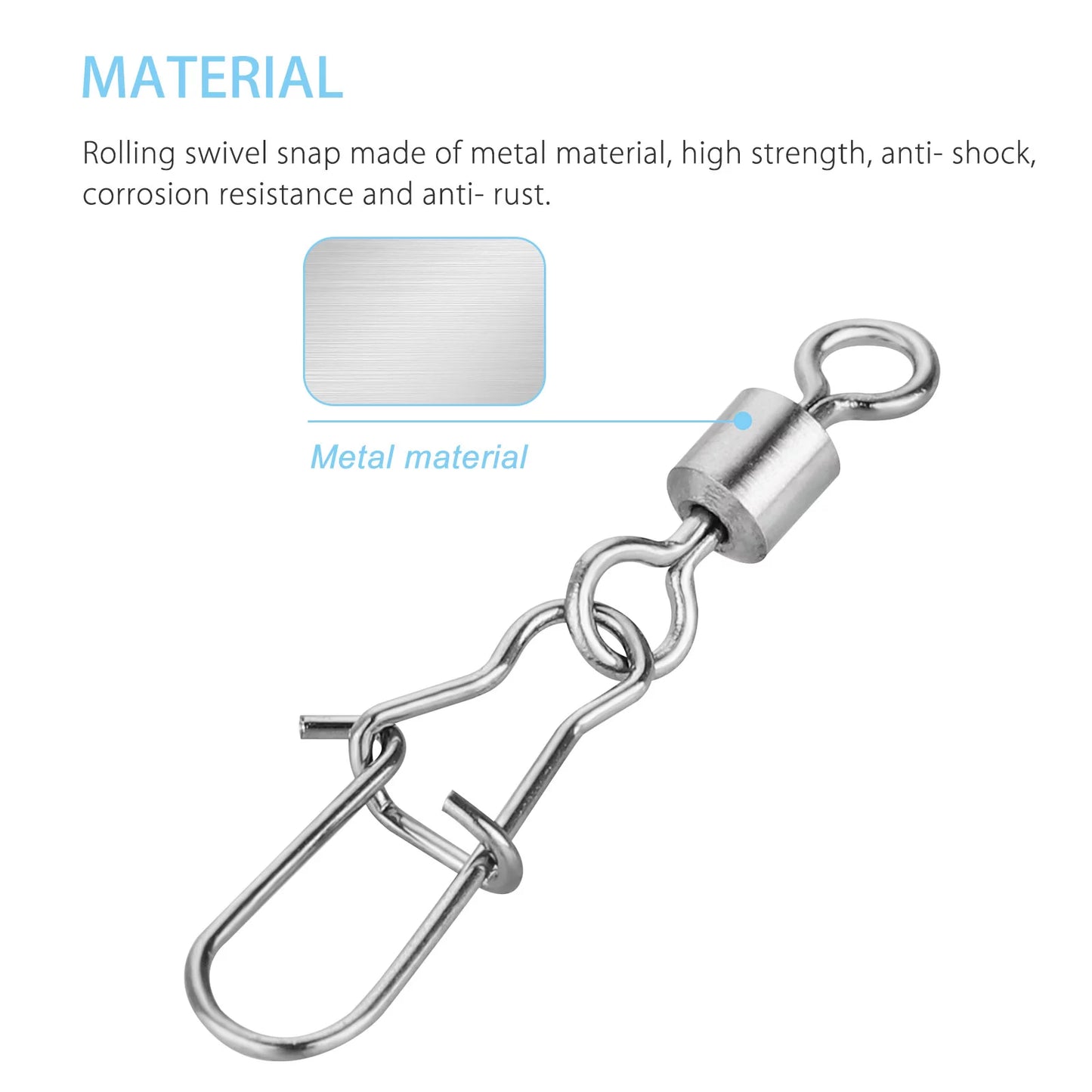 Fishing 210Pieces/Box Fishing Swivel Snap Connectors Size 2 4 5 6 8 High-Strength Fishing Rolling Swivels with Nice Snaps Fishing Tackle Kit (Stainless Steel),#2 #4 #5 #6 #8
