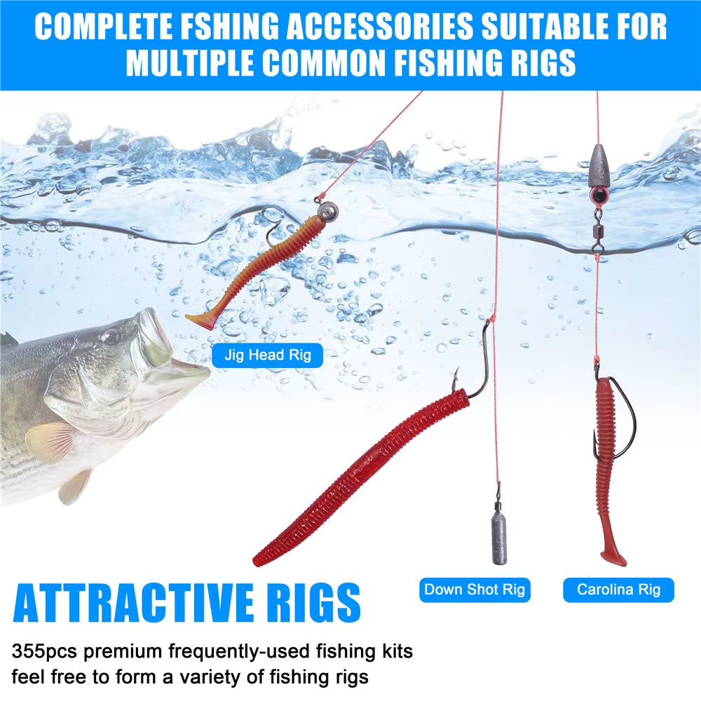 161Pcs Fishing Accessories Kit Fishing Tackle Box Jig Head Hooks Rolling Swivels Fishing Weight for Bass Trout Fishing Equipment