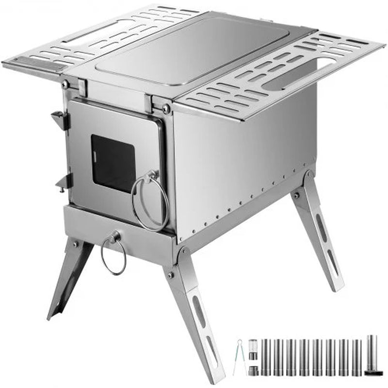 VEVOR Tent Wood Stove,Outdoor Camping Wood Burning Stove Stainless Steel with Folding Pipe,Portable Wood Stove 90.6'' Height Wood Tent Stove for Camping, Tent Heating, Hunting, Outdoor Cooking