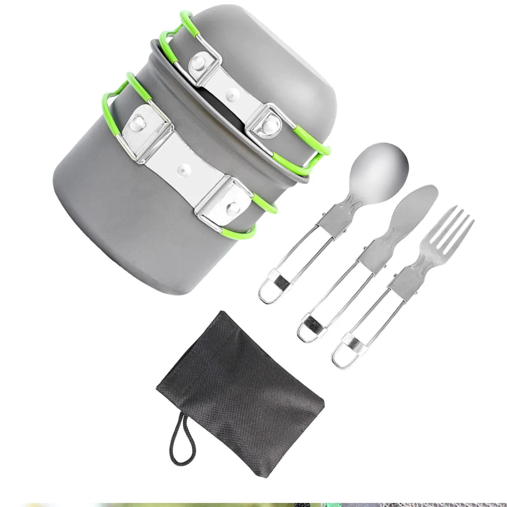 1 Set/6Pcs Outdoor Cookware Alumina Set Portable Bowl Outdoor Picnic Portable Combination Pot Bowl Spoon Fork Stoarge Bag Kit Fo