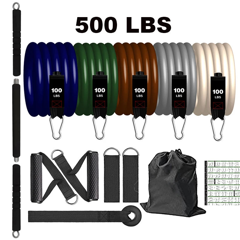 Non-Slip Fitness Stick 500LBS Elastic Bands for Fitness Pilates Bar Kit Resistance Bands Detachable Workout Bar Exercise Bands