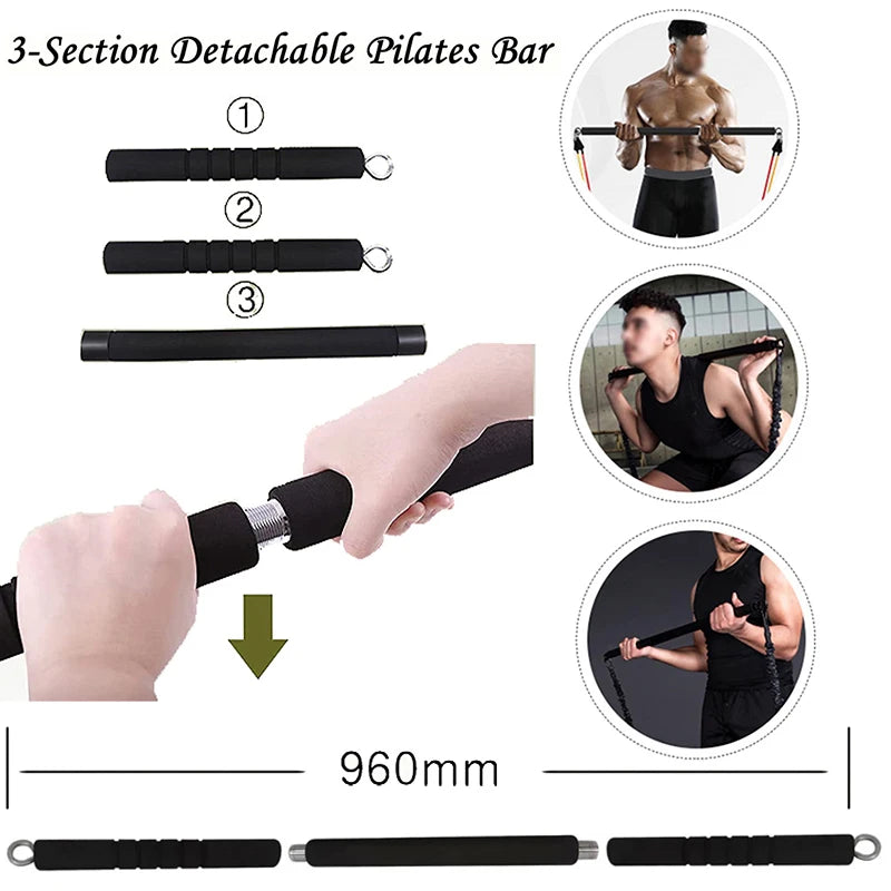 Non-Slip Fitness Stick 500LBS Elastic Bands for Fitness Pilates Bar Kit Resistance Bands Detachable Workout Bar Exercise Bands