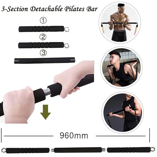 Non-Slip Fitness Stick 500LBS Elastic Bands for Fitness Pilates Bar Kit Resistance Bands Detachable Workout Bar Exercise Bands