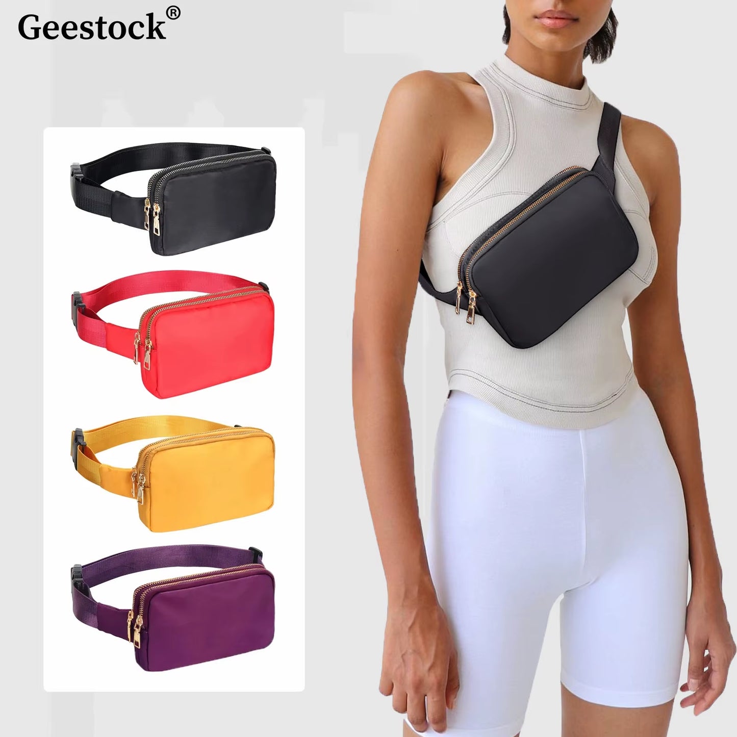 Geestock Fanny Pack Women'S Waist Bag Fashion Belt Bags Women Dual Zipper Waterproof Crossbody Bag Ladies Bum Hip Bag Riñonera