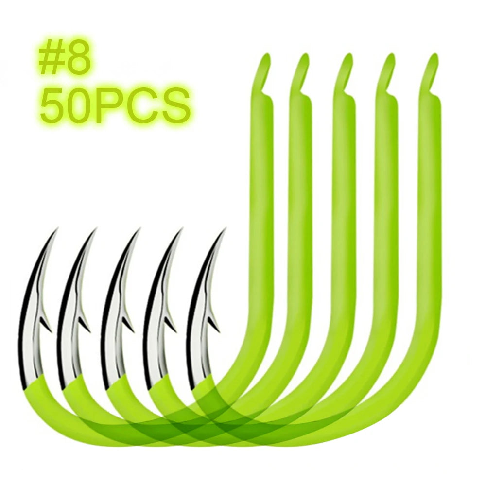 Carbon Steel Fluorescent Fishing Hooks 50Pcs Luminous Fishing Hooks Fishing Accessories