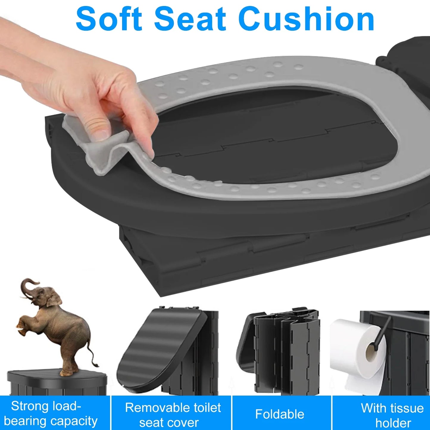 Portale Foldable Camping Toilet Set with Privacy Tent, Black