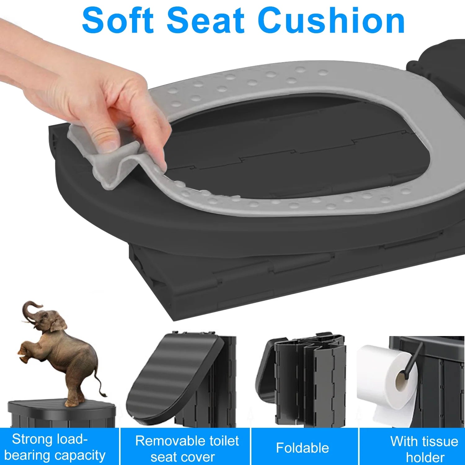 Portale Foldable Camping Toilet Set with Privacy Tent, Black
