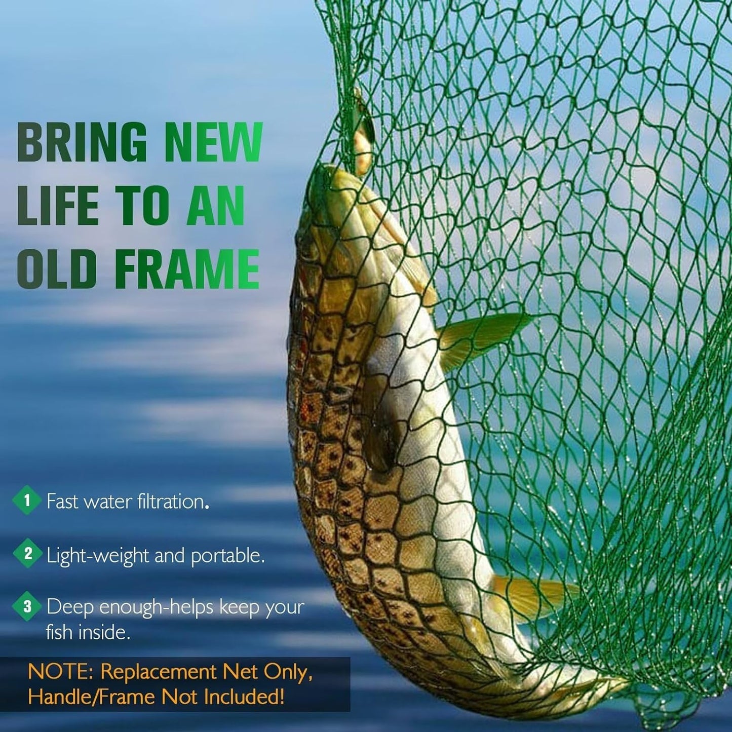 Fishing Net Fish Landing Net Foldable Fishing Replacement Net for Freshwater Saltwater Fishing Net Replacement Netting Green/Black 2 Colors Handle/Frame Not Included