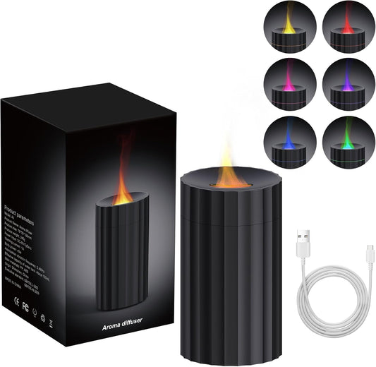 Car Diffuser, Flame Diffuser for Essential Oils - Mini Portable Humidifier Cool Mist,100Ml Colorful Air Aroma Diffuser Humidifier, Aromatherapy Diffuser for Car, Home Office, Hotel - Black