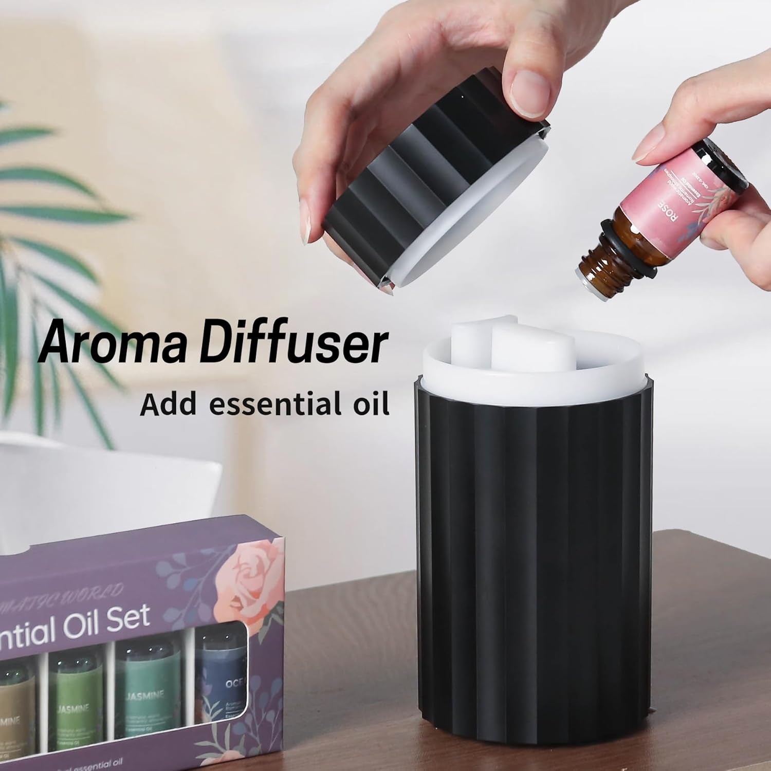 Car Diffuser, Flame Diffuser for Essential Oils - Mini Portable Humidifier Cool Mist,100Ml Colorful Air Aroma Diffuser Humidifier, Aromatherapy Diffuser for Car, Home Office, Hotel - Black